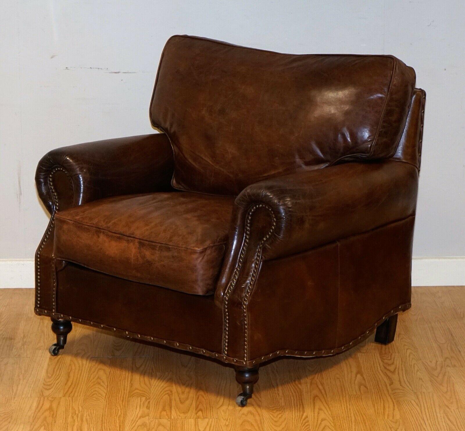 20th Century Pair of Timothy Oulton Balmoral Heritage Brown Leather Club Armchairs