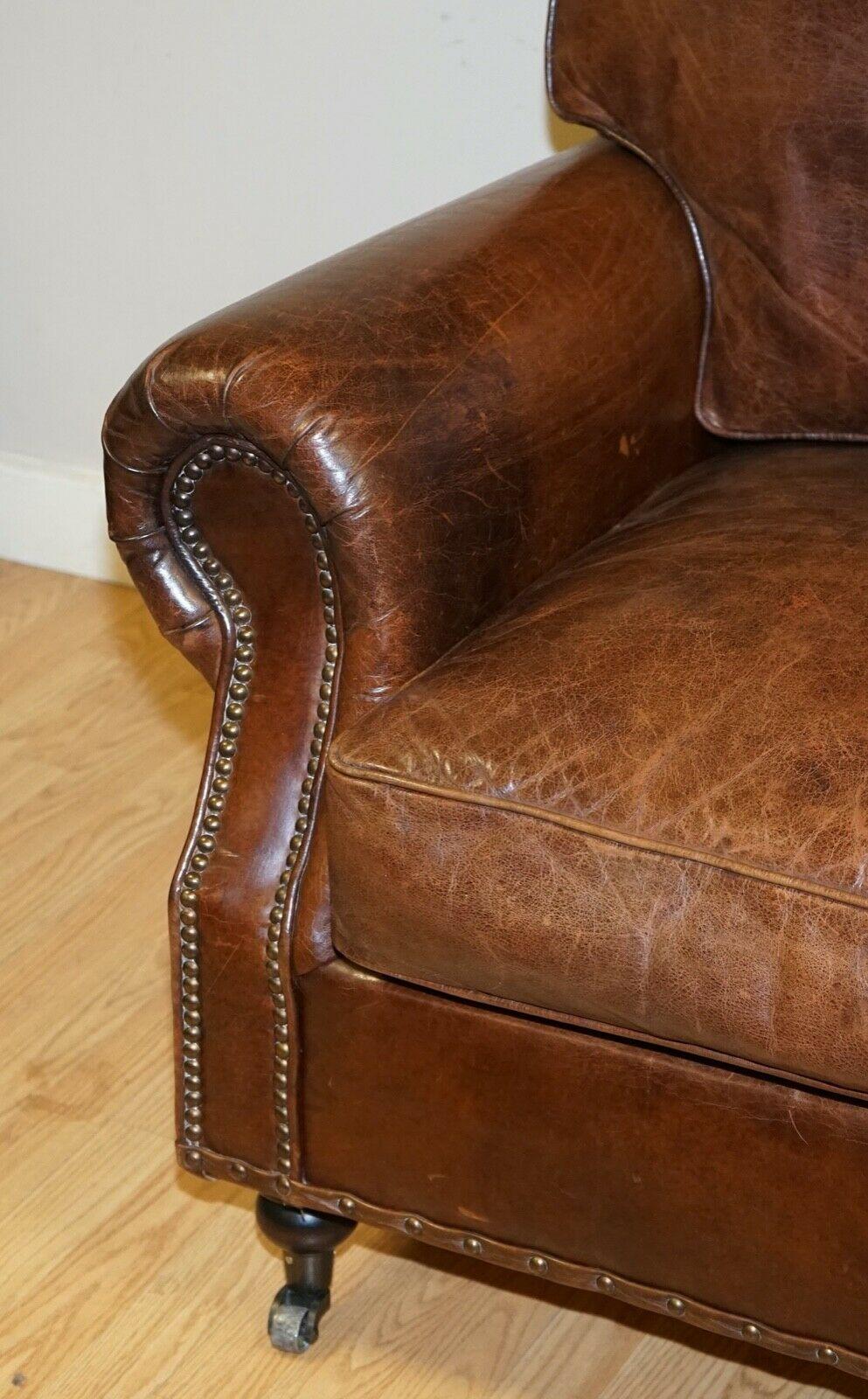 Pair of Timothy Oulton Balmoral Heritage Brown Leather Club Armchairs 1