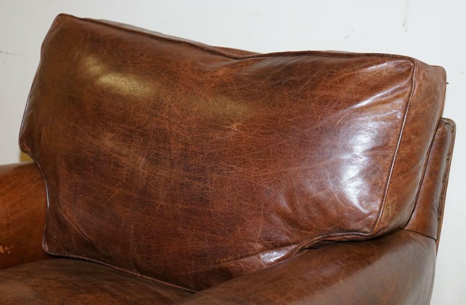 Pair of Timothy Oulton Balmoral Heritage Brown Leather Club Armchairs 2
