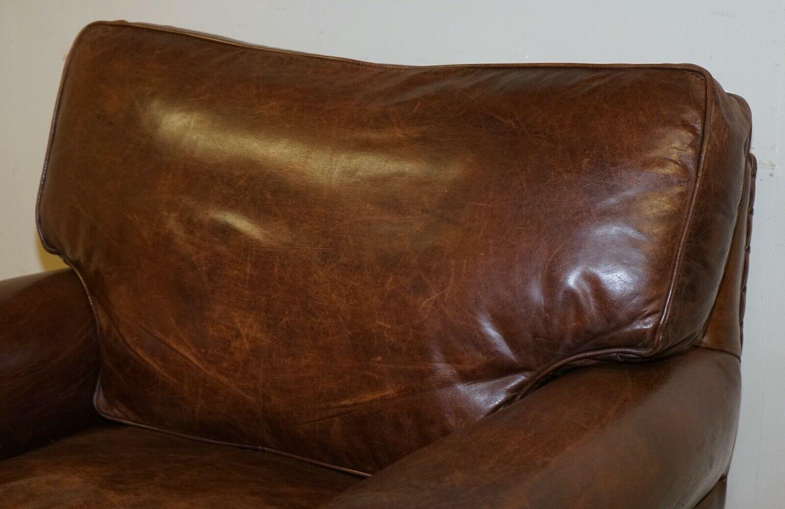 Pair of Timothy Oulton Balmoral Heritage Brown Leather Club Armchairs 3