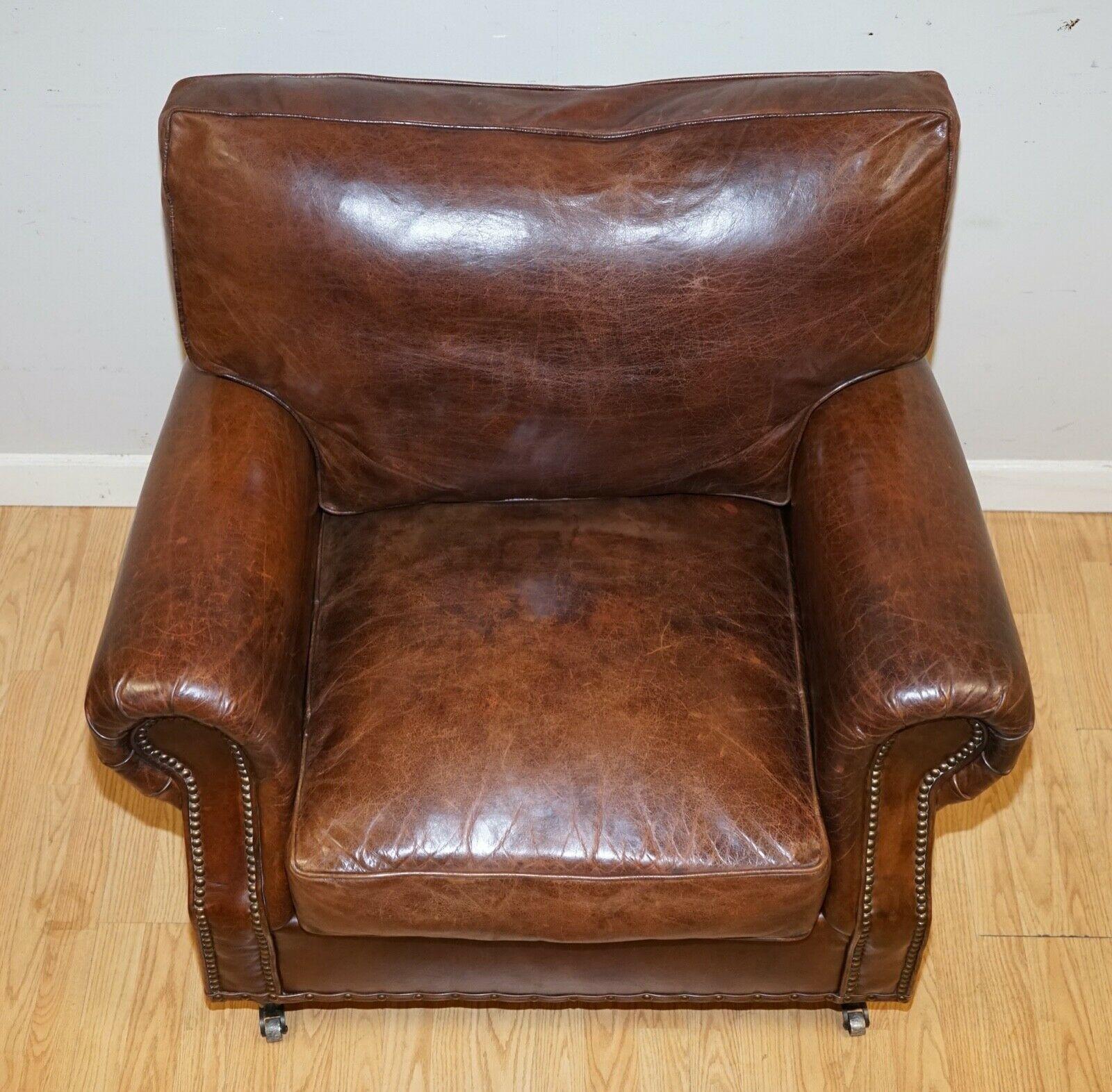 Pair of Timothy Oulton Balmoral Heritage Brown Leather Club Armchairs 4