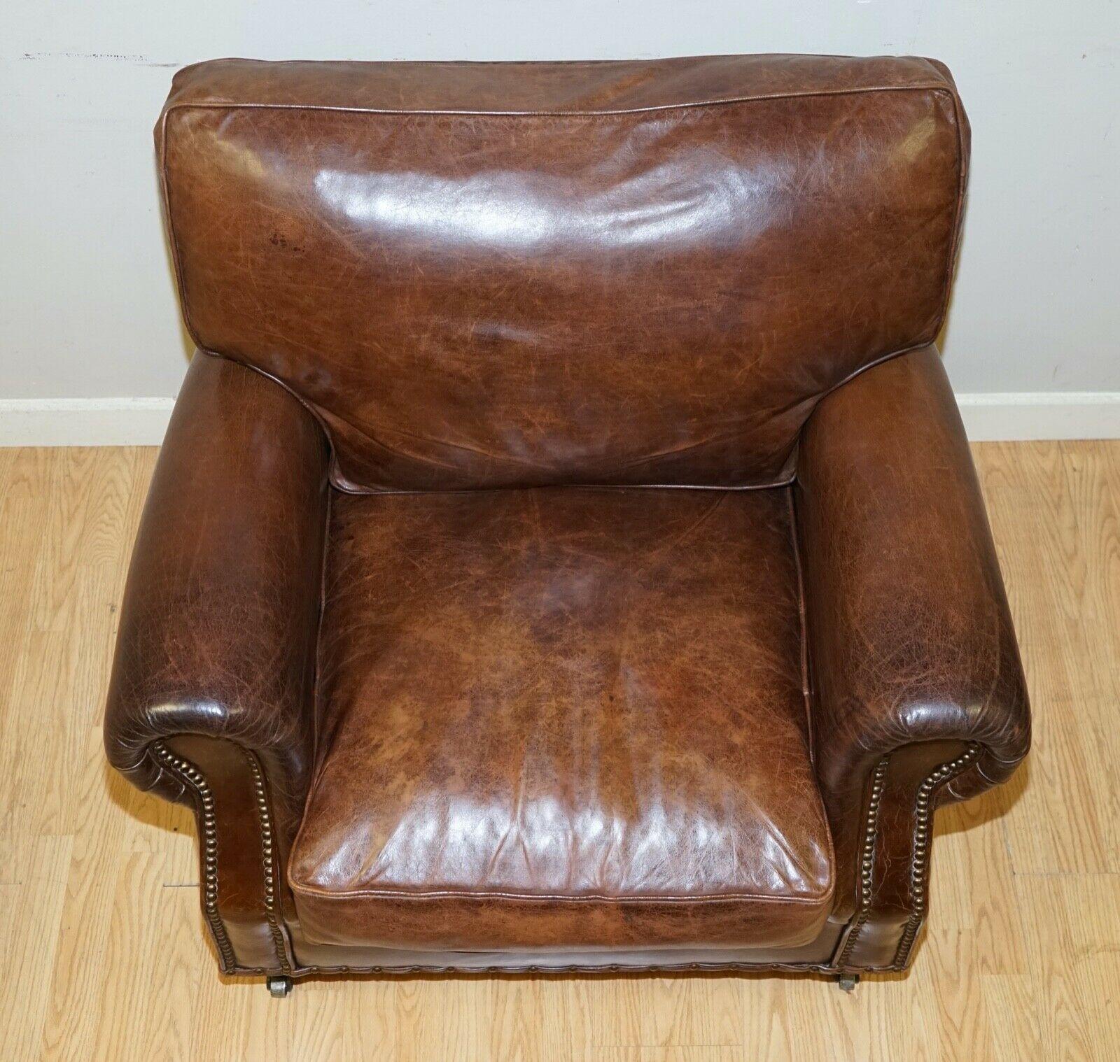 Pair of Timothy Oulton Balmoral Heritage Brown Leather Club Armchairs 5