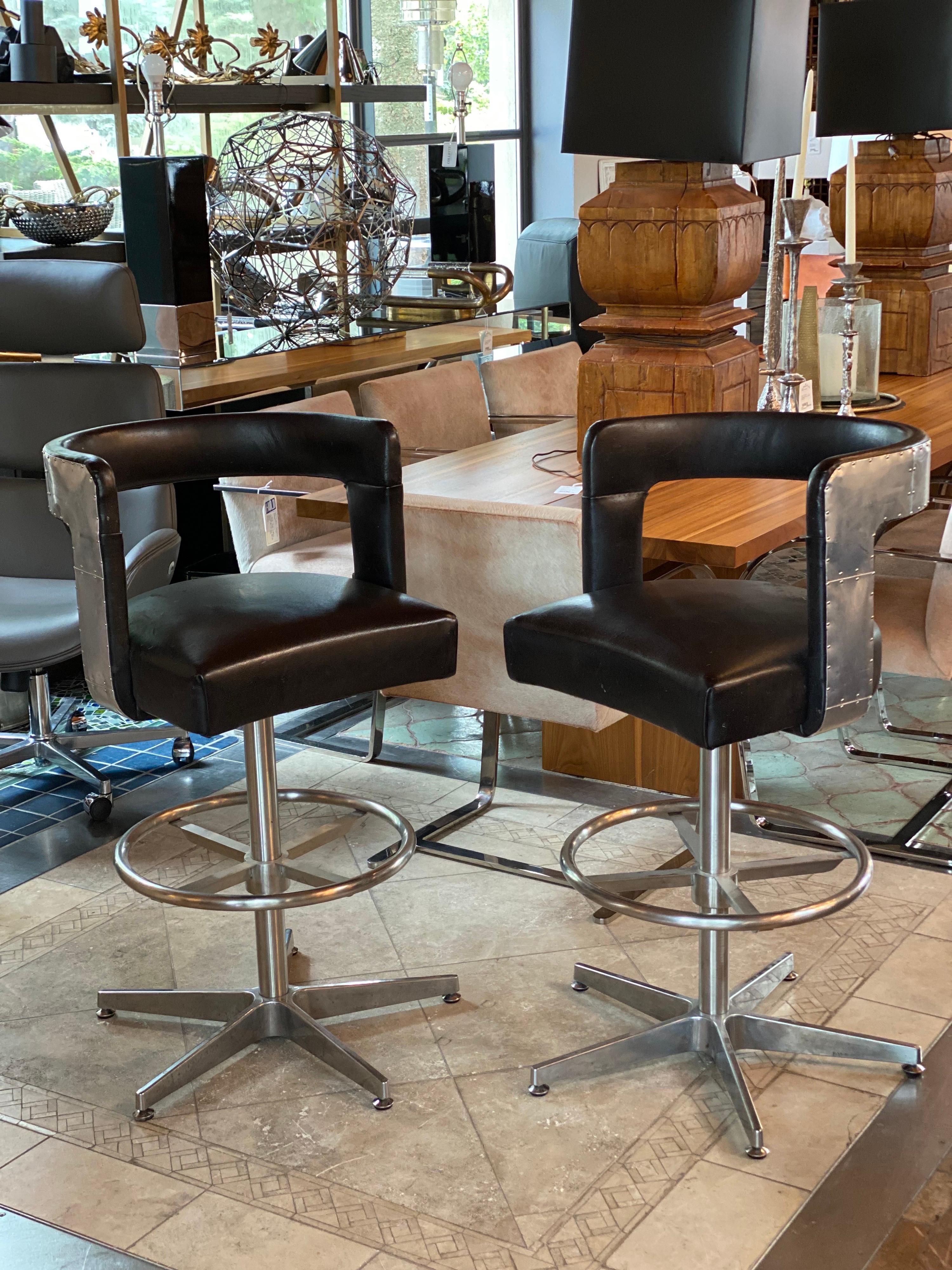 Unknown Pair of Timothy Oulton Circus Leather Barstools