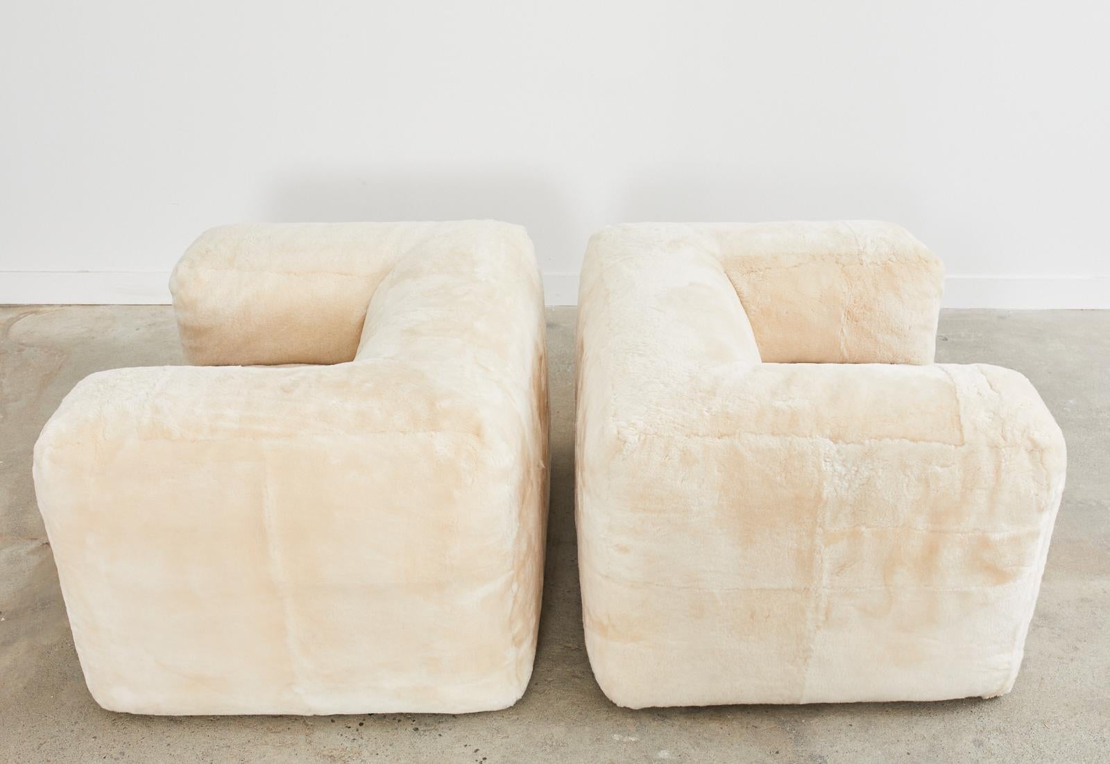 Pair of Timothy Oulton for Restoration Hardware Sheepskin Lounge Chairs For Sale 3