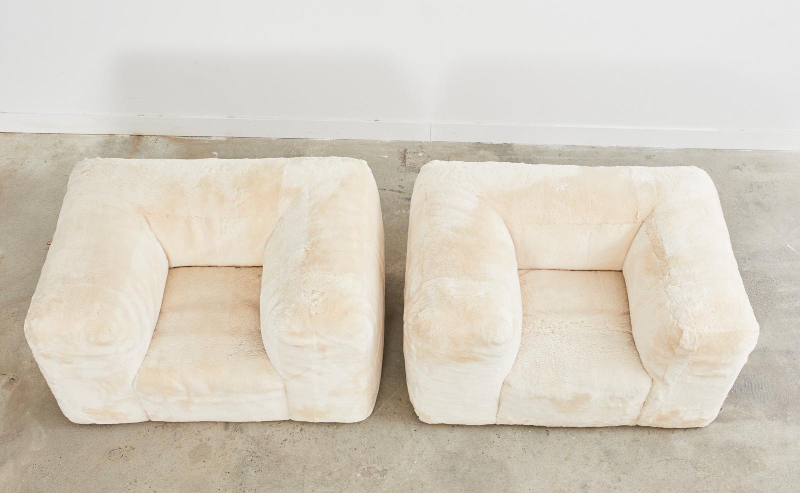 Pair of Timothy Oulton for Restoration Hardware Sheepskin Lounge Chairs In Good Condition For Sale In Rio Vista, CA