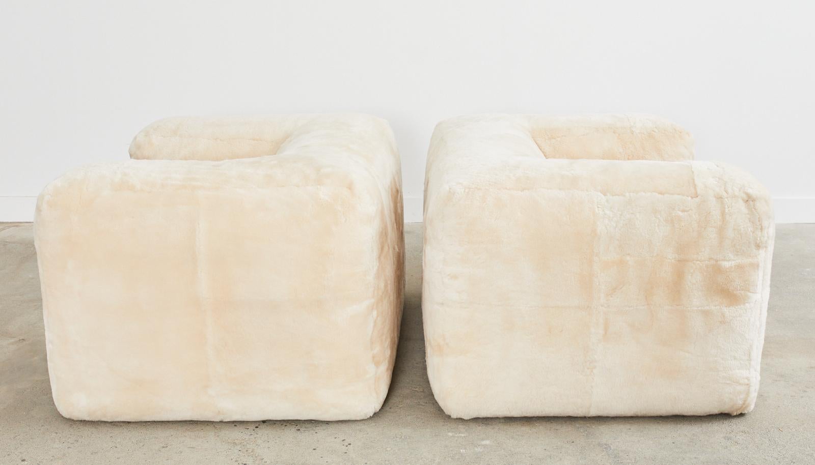 Pair of Timothy Oulton for Restoration Hardware Sheepskin Lounge Chairs For Sale 1