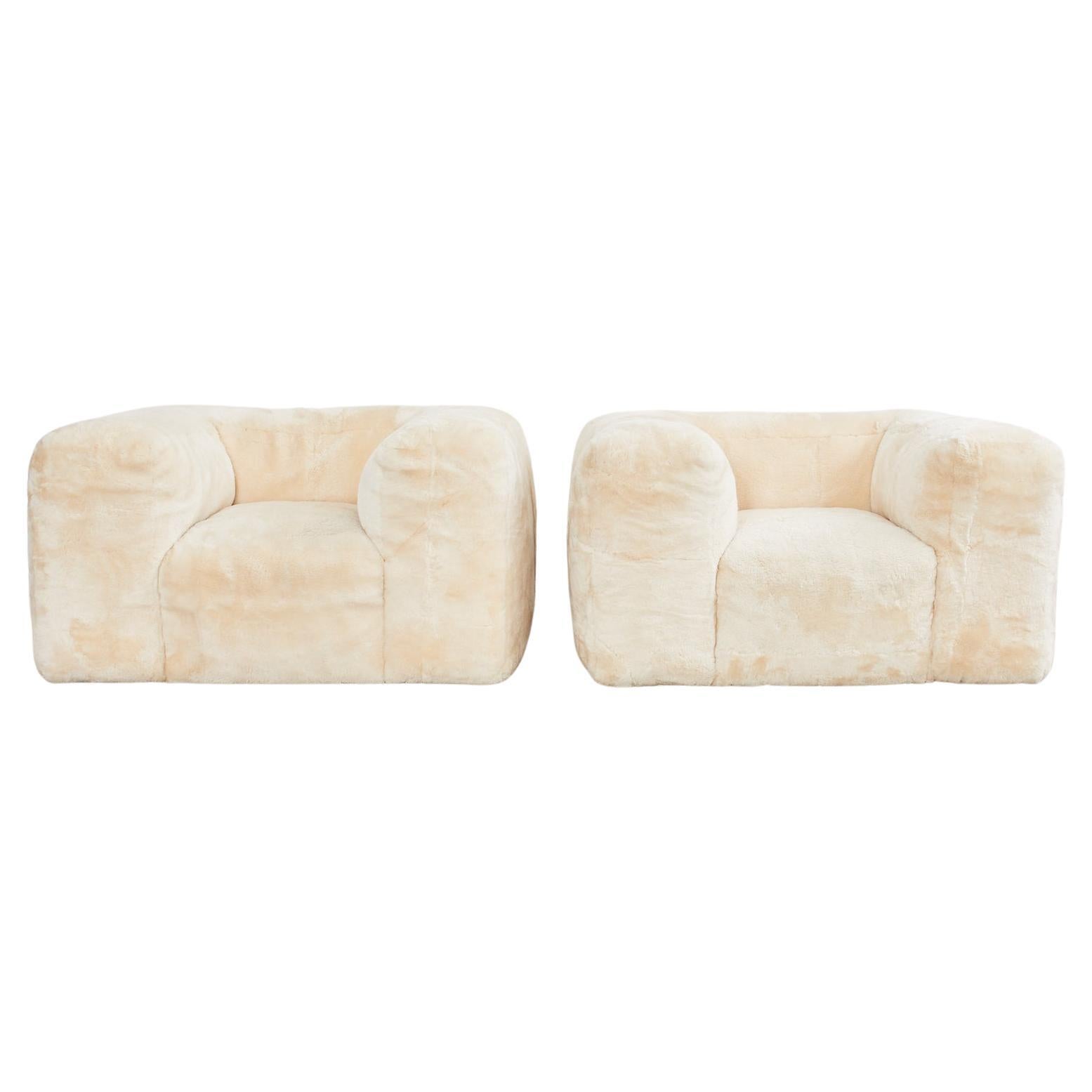 Pair of Timothy Oulton for Restoration Hardware Sheepskin Lounge Chairs For Sale