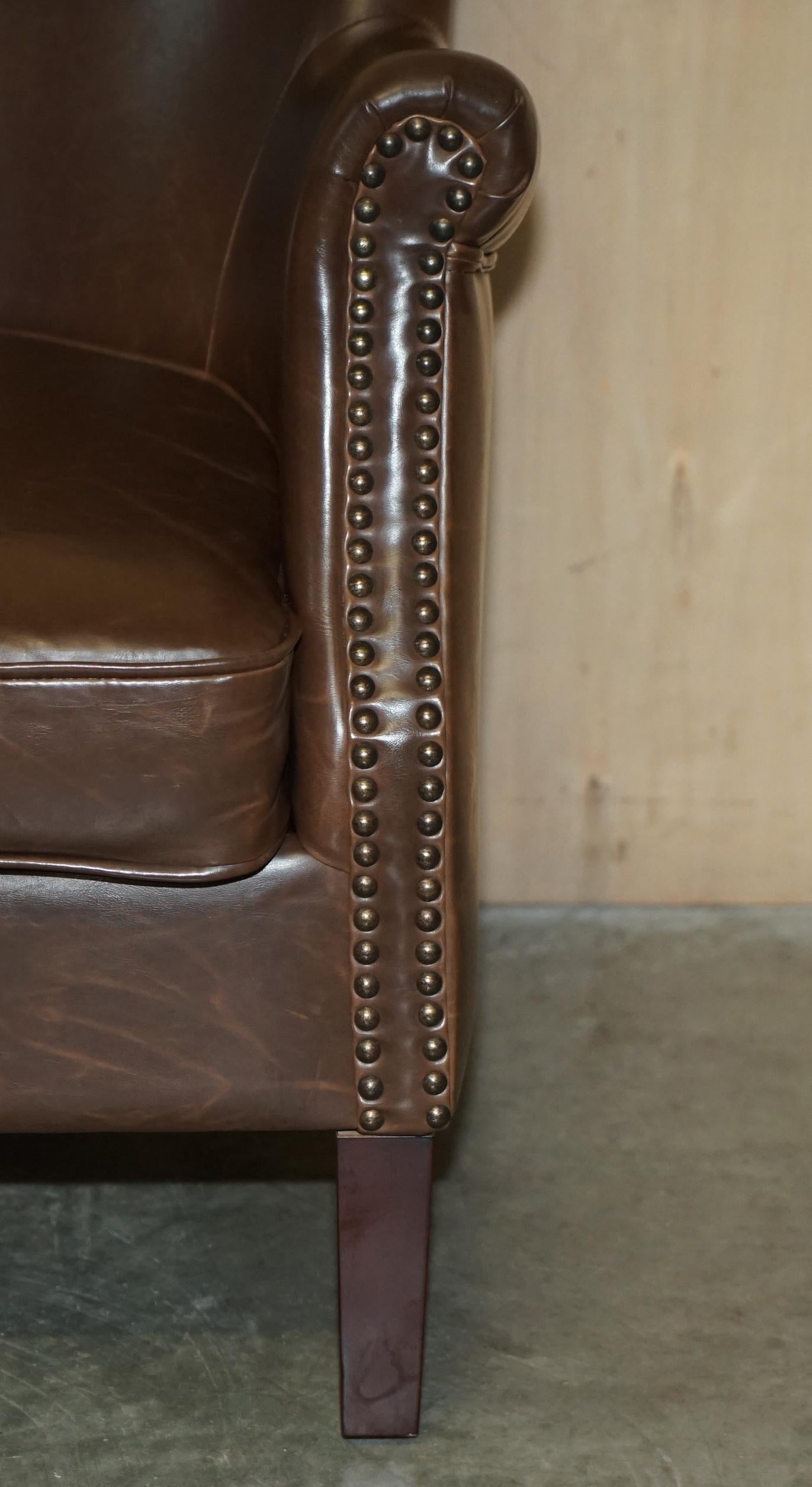 Pair of Timothy Oulton Halo Brown Leather Little Professor Armchairs 1