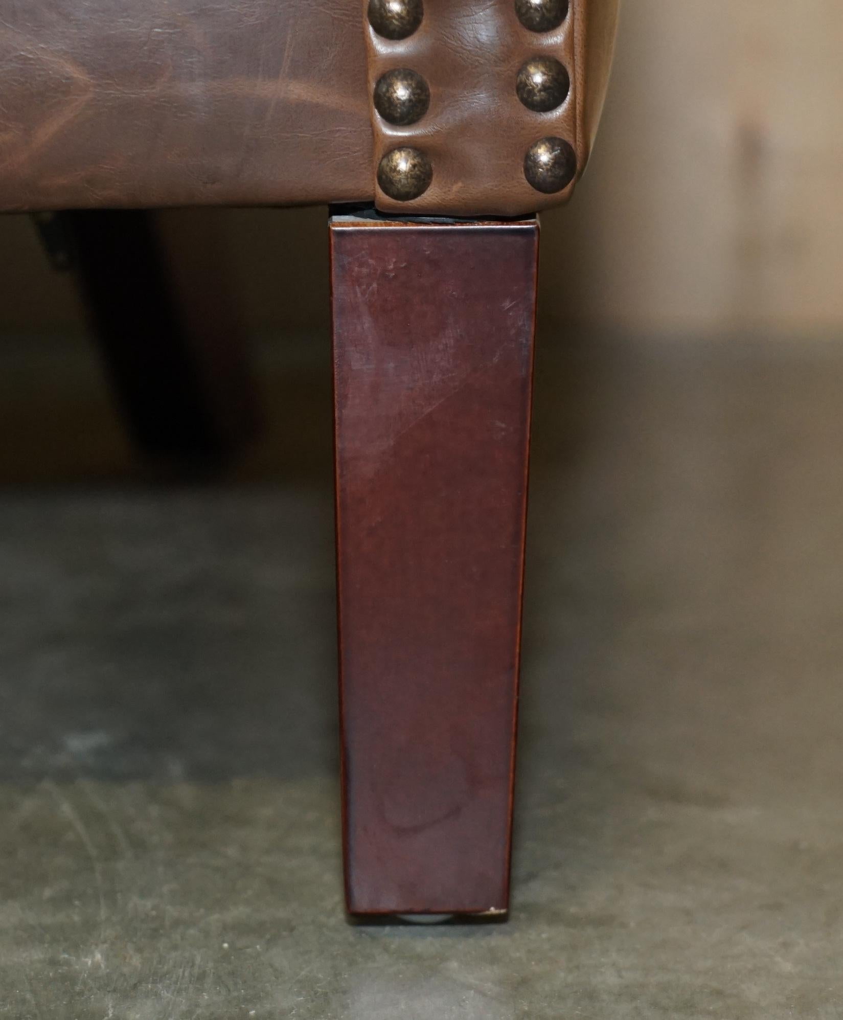 Pair of Timothy Oulton Halo Brown Leather Little Professor Armchairs 2