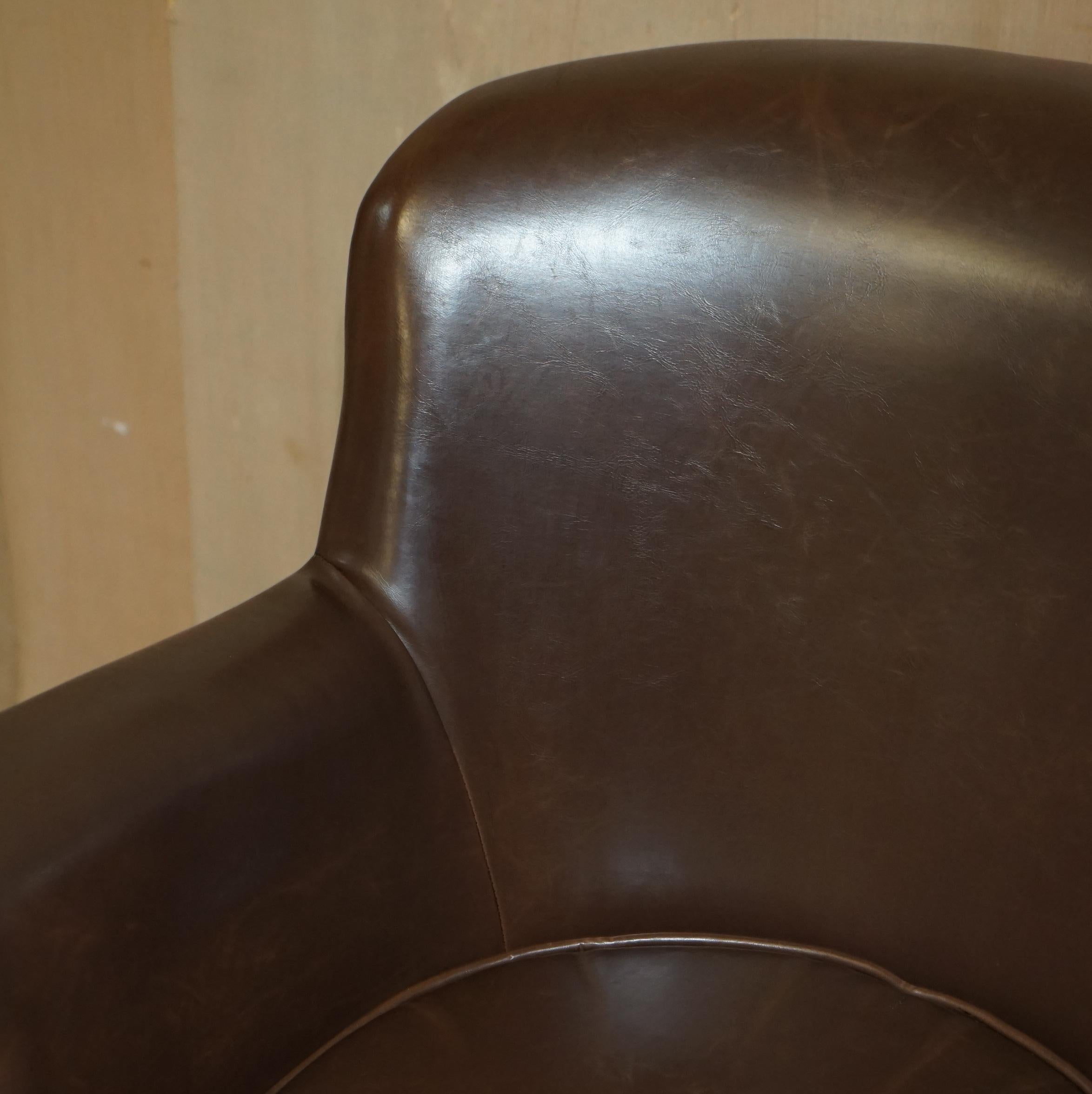 Pair of Timothy Oulton Halo Brown Leather Little Professor Armchairs 3