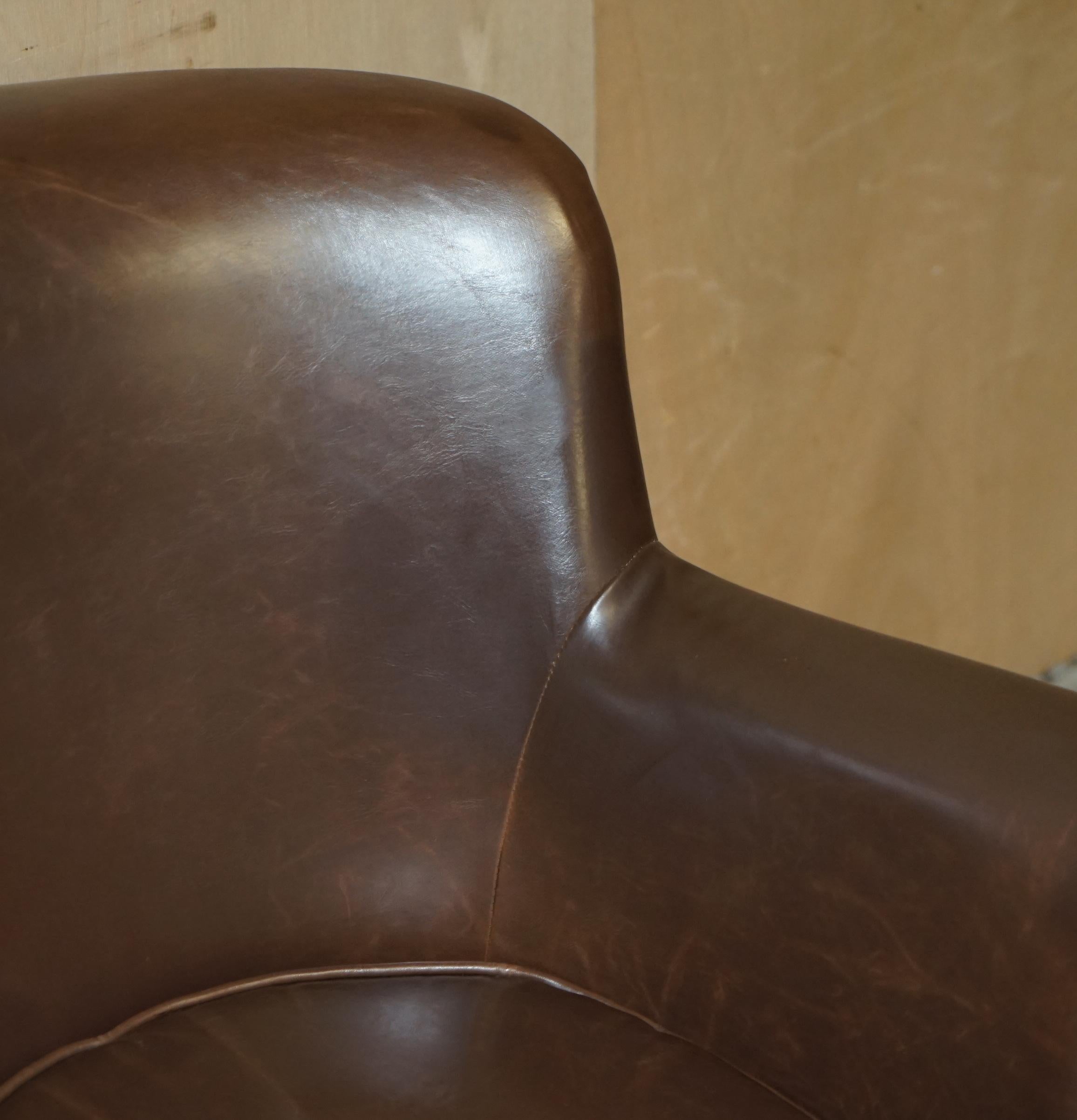 Pair of Timothy Oulton Halo Brown Leather Little Professor Armchairs 4