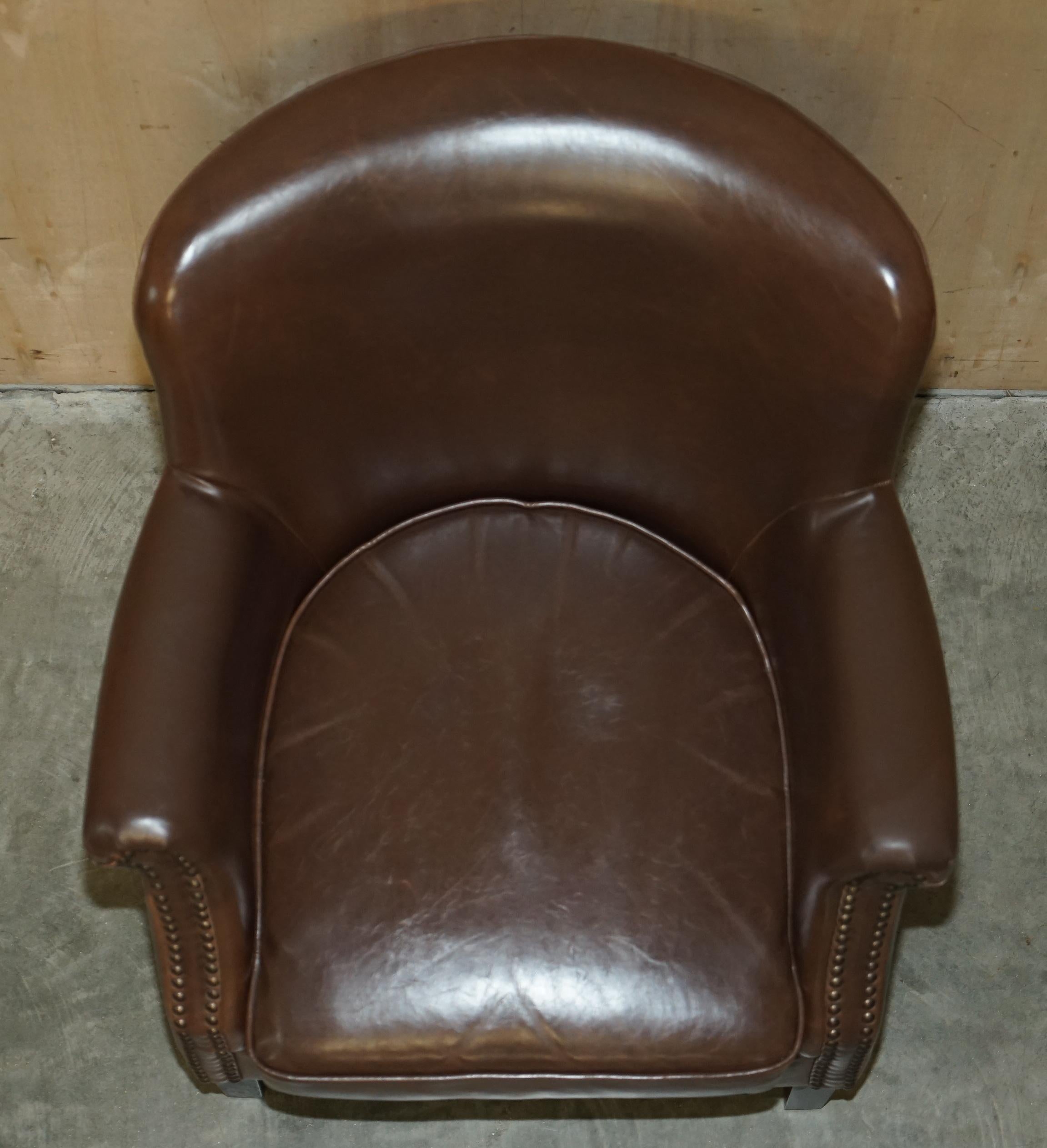 Pair of Timothy Oulton Halo Brown Leather Little Professor Armchairs 5