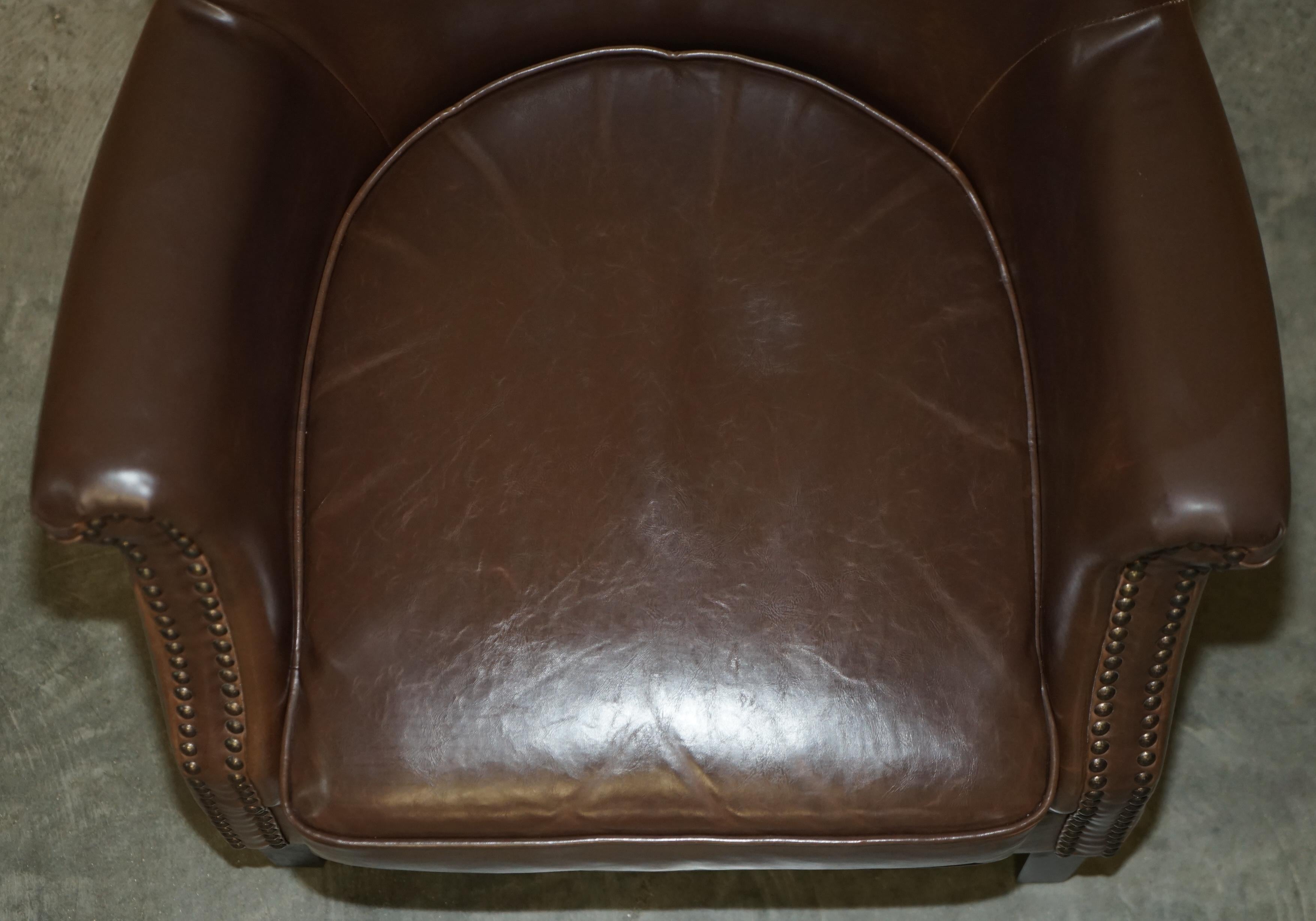 Pair of Timothy Oulton Halo Brown Leather Little Professor Armchairs 6