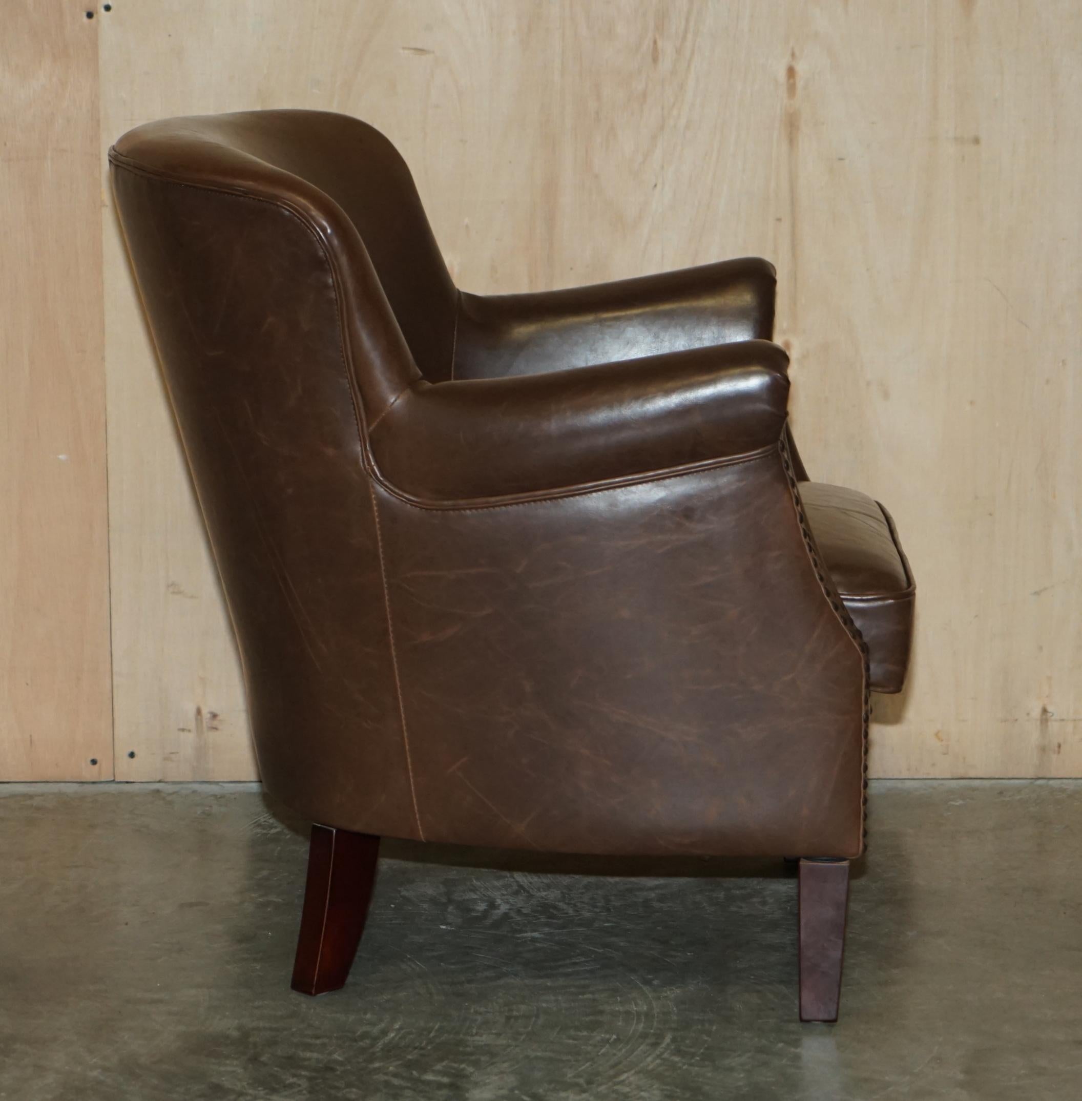 Pair of Timothy Oulton Halo Brown Leather Little Professor Armchairs 7