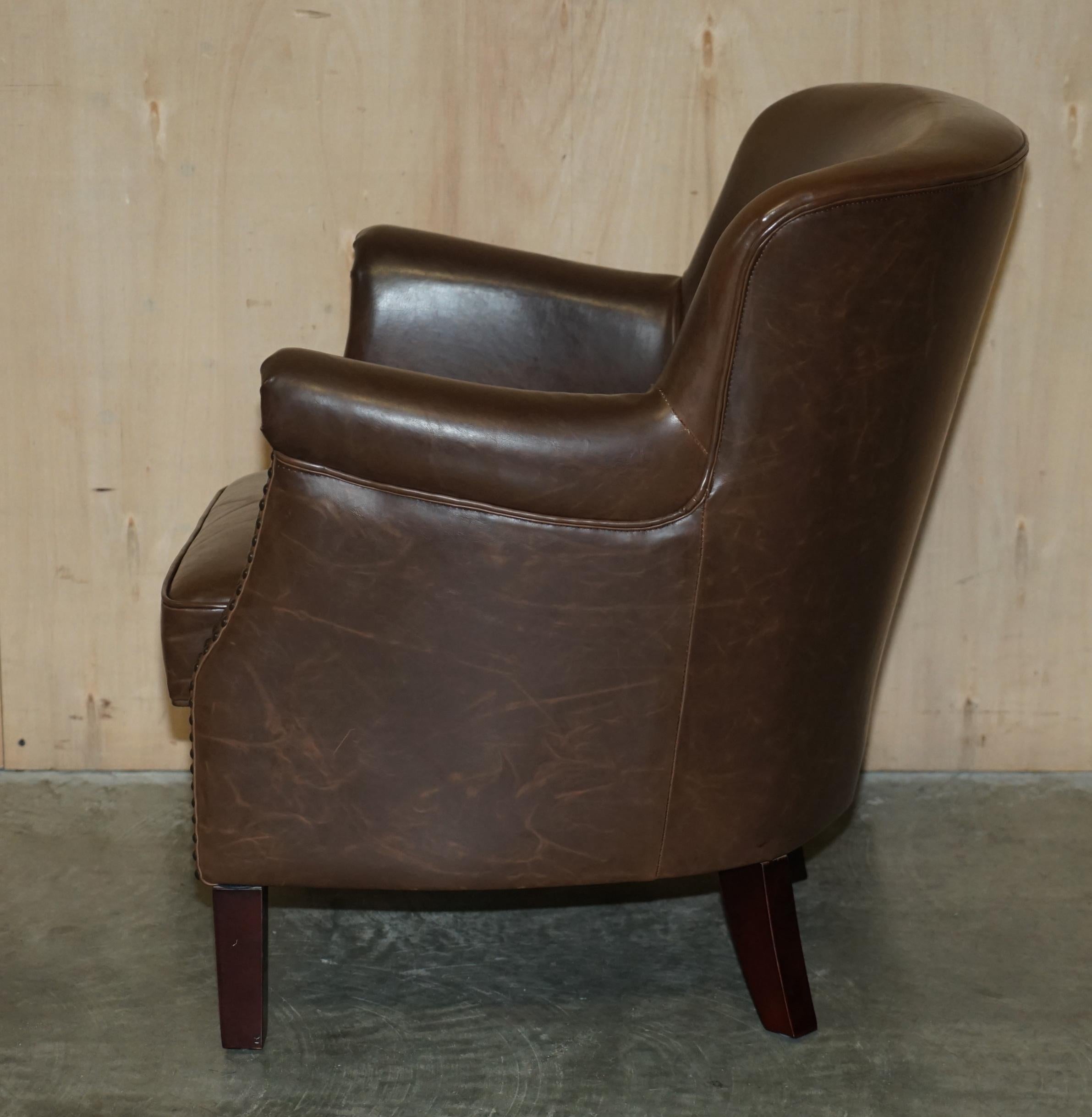 Pair of Timothy Oulton Halo Brown Leather Little Professor Armchairs 9