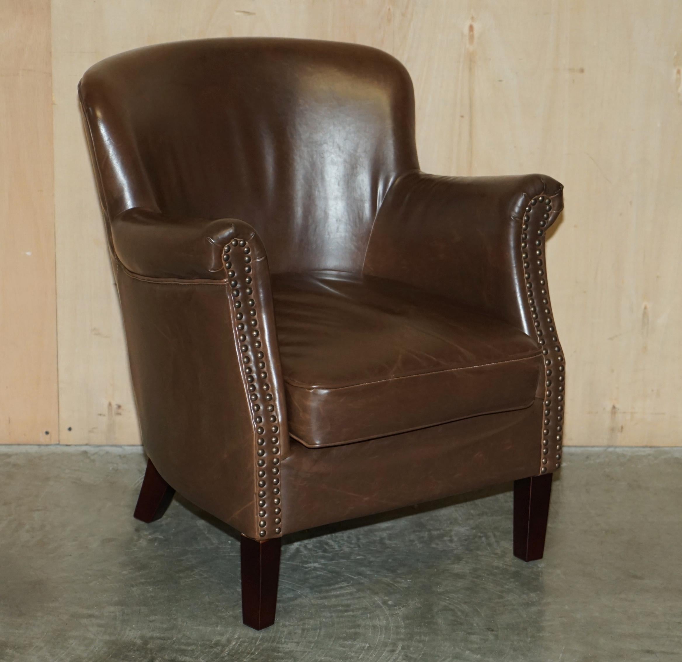 Pair of Timothy Oulton Halo Brown Leather Little Professor Armchairs 10