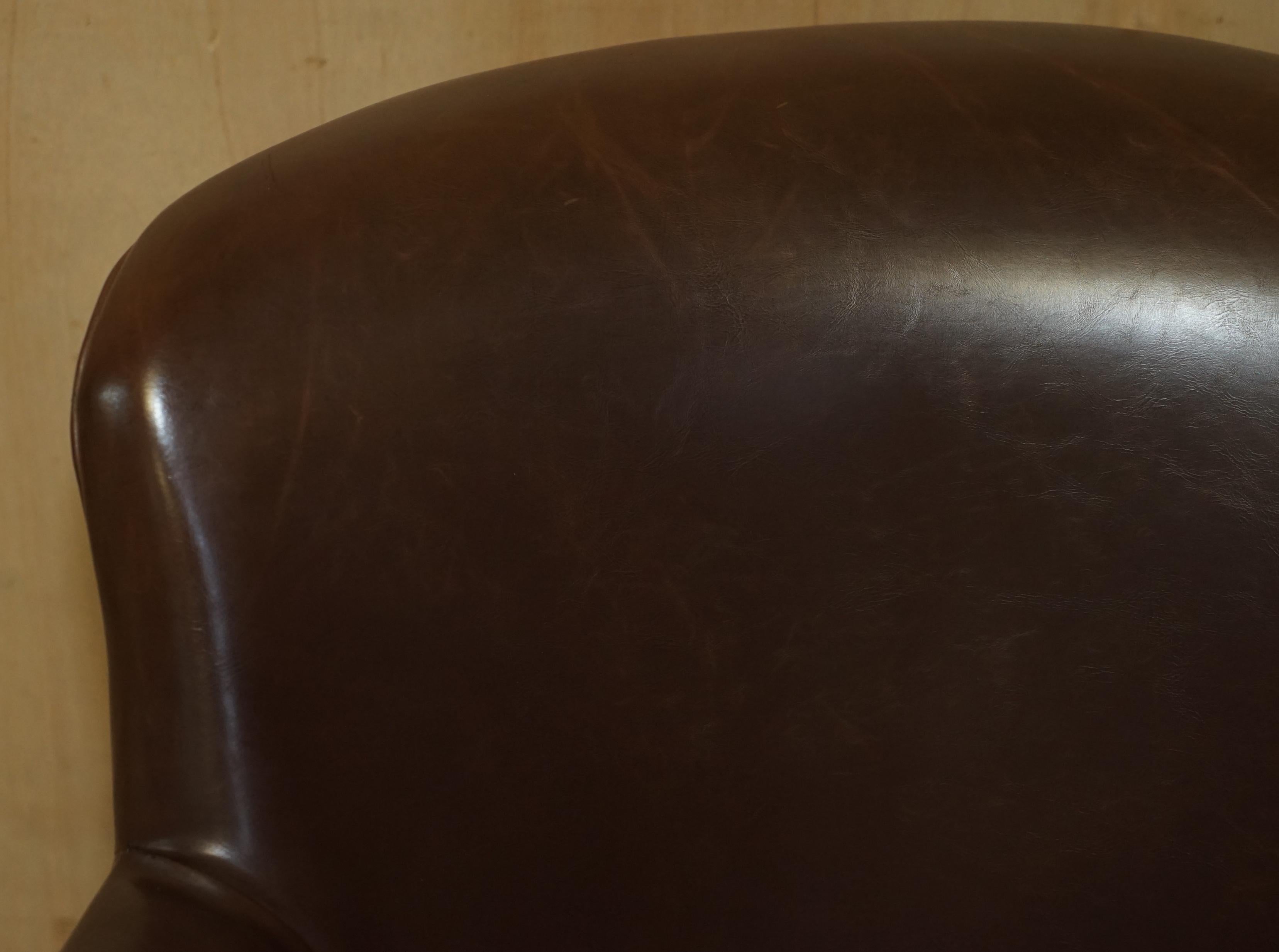 Victorian Pair of Timothy Oulton Halo Brown Leather Little Professor Armchairs