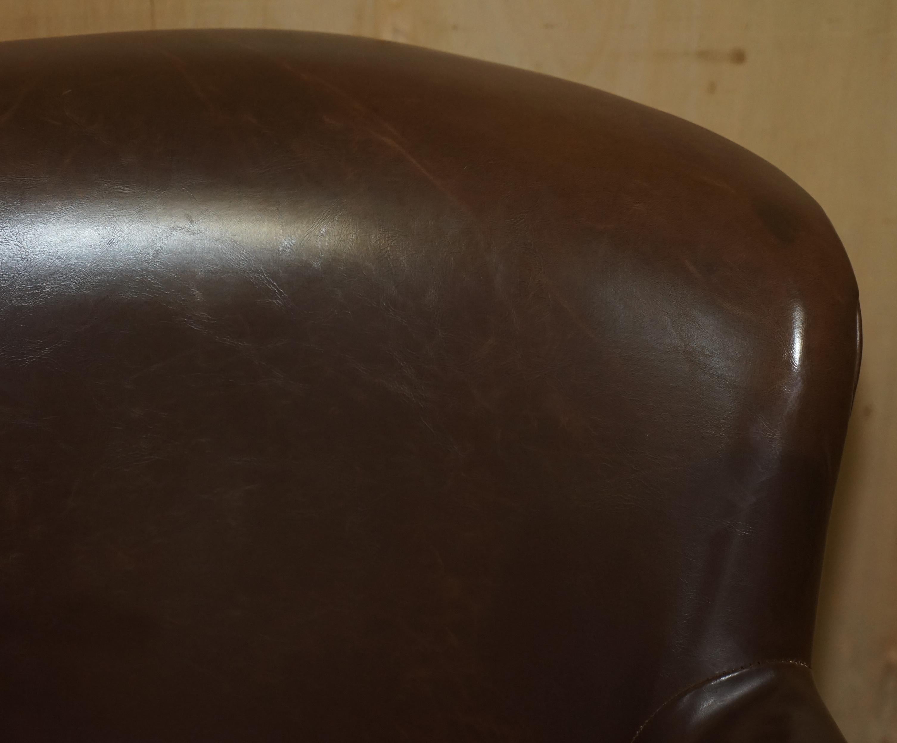 English Pair of Timothy Oulton Halo Brown Leather Little Professor Armchairs