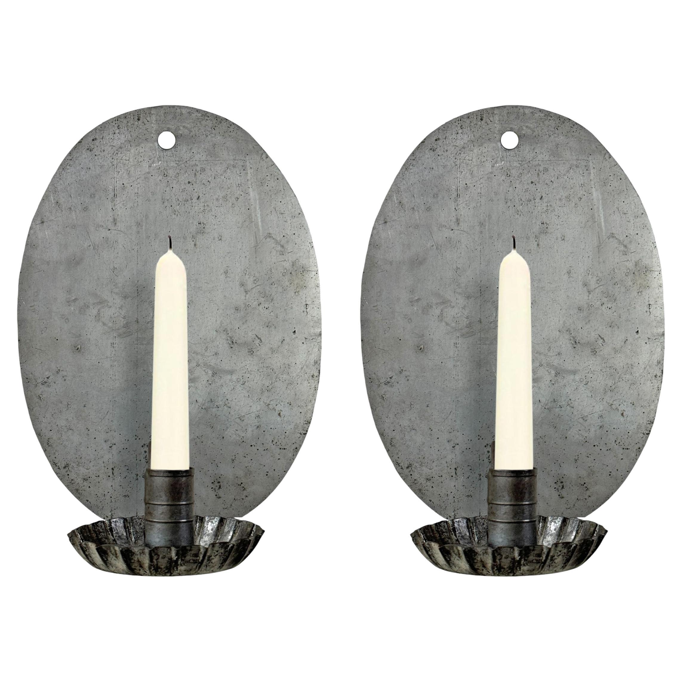 Pair of Tin American Colonial-Inspired Candle Sconces For Sale
