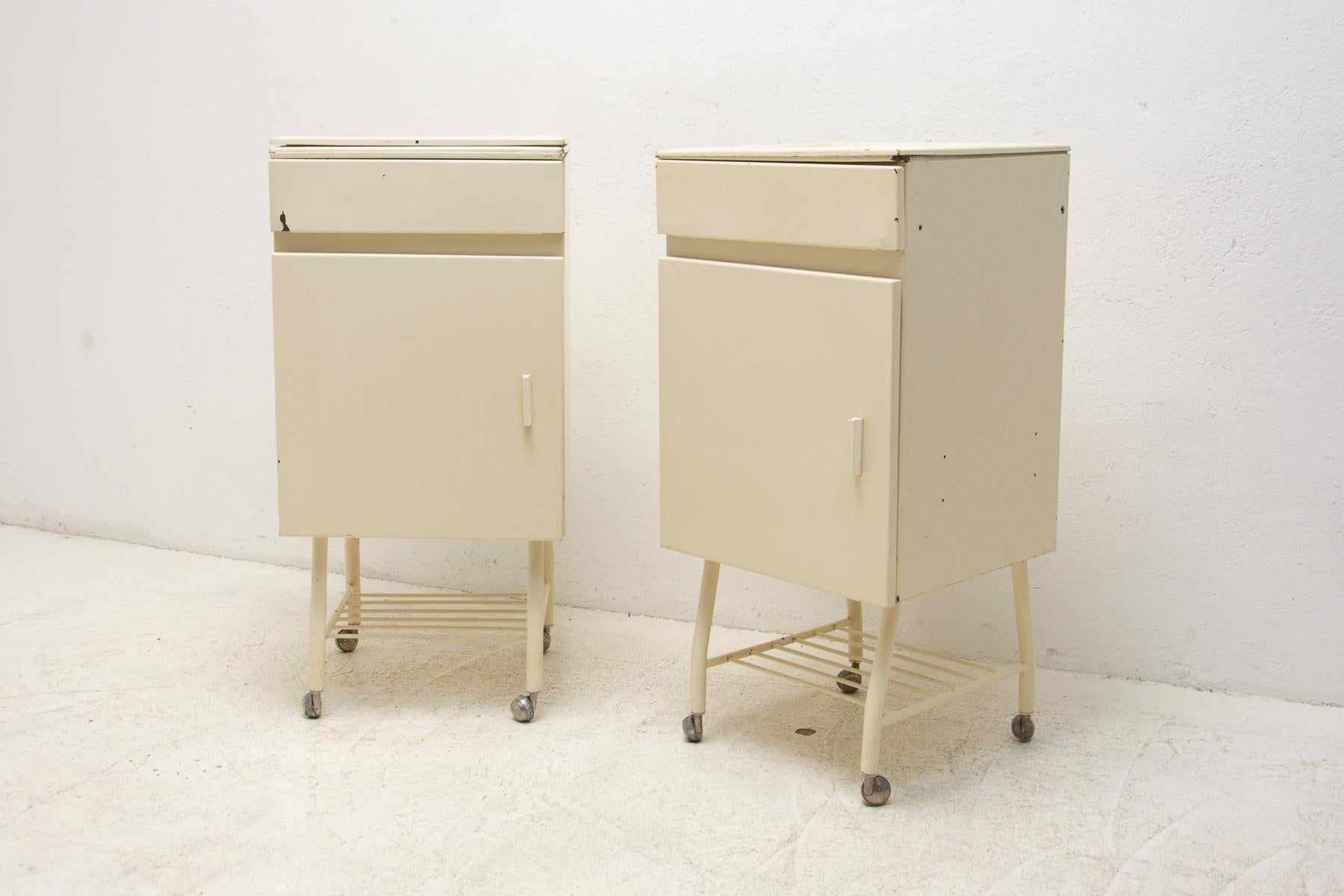 20th Century Pair of Tin Industrial Bedside Tables, 1970s, Czechoslovakia For Sale