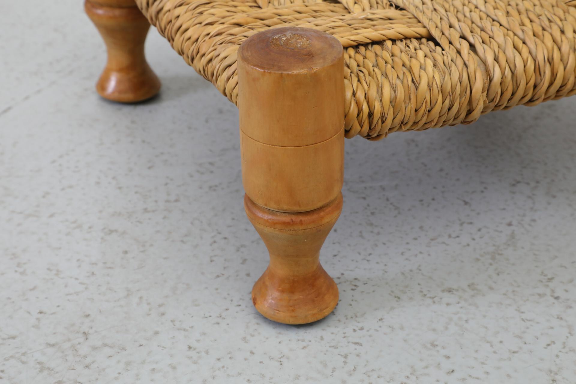 Pair of Tiny Low Audoux Minet Style Woven Seagrass and Pine Stools For Sale 5