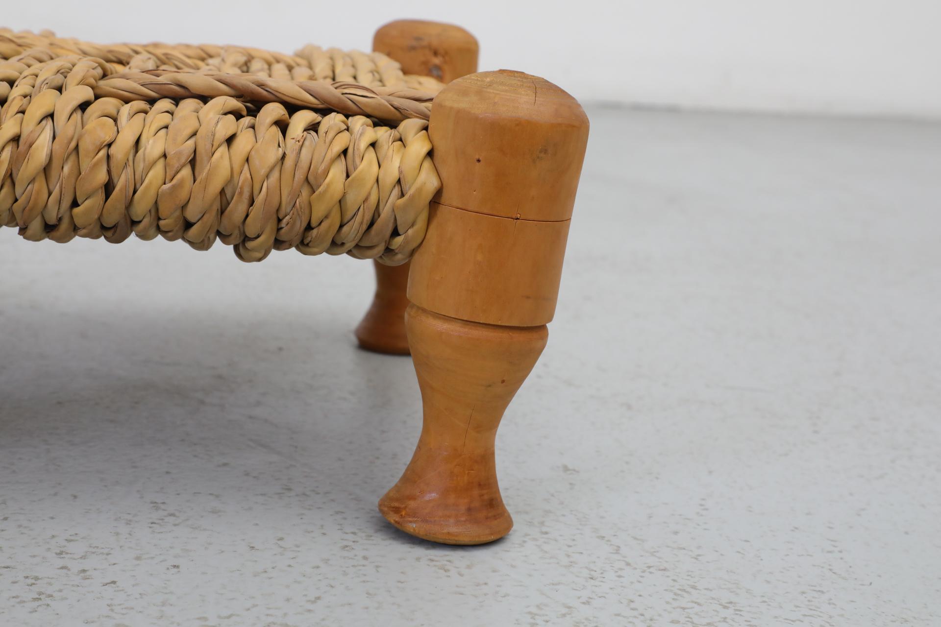 Pair of Tiny Low Audoux Minet Style Woven Seagrass and Pine Stools For Sale 7