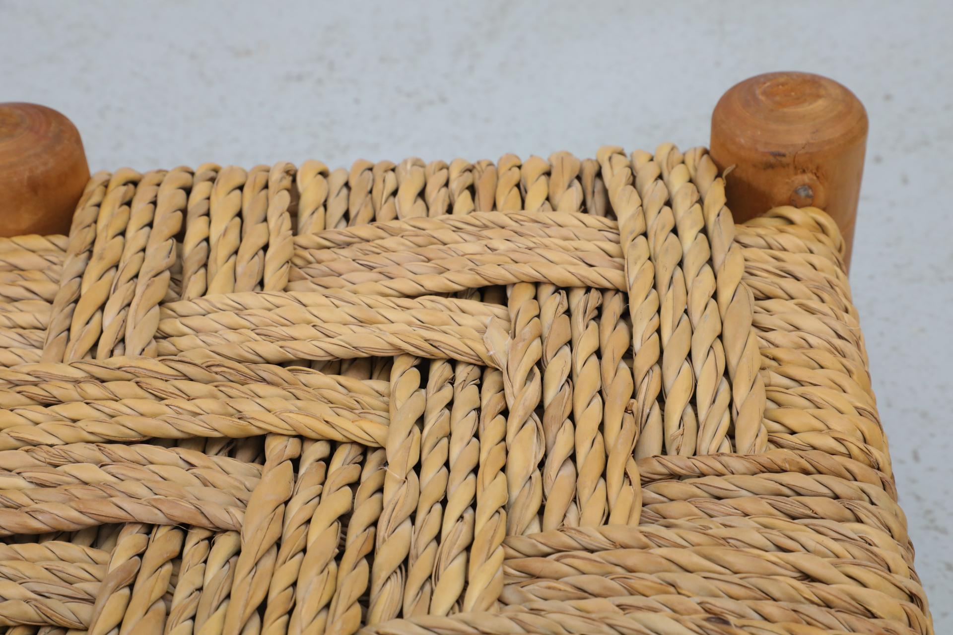 Pair of Tiny Low Audoux Minet Style Woven Seagrass and Pine Stools For Sale 8