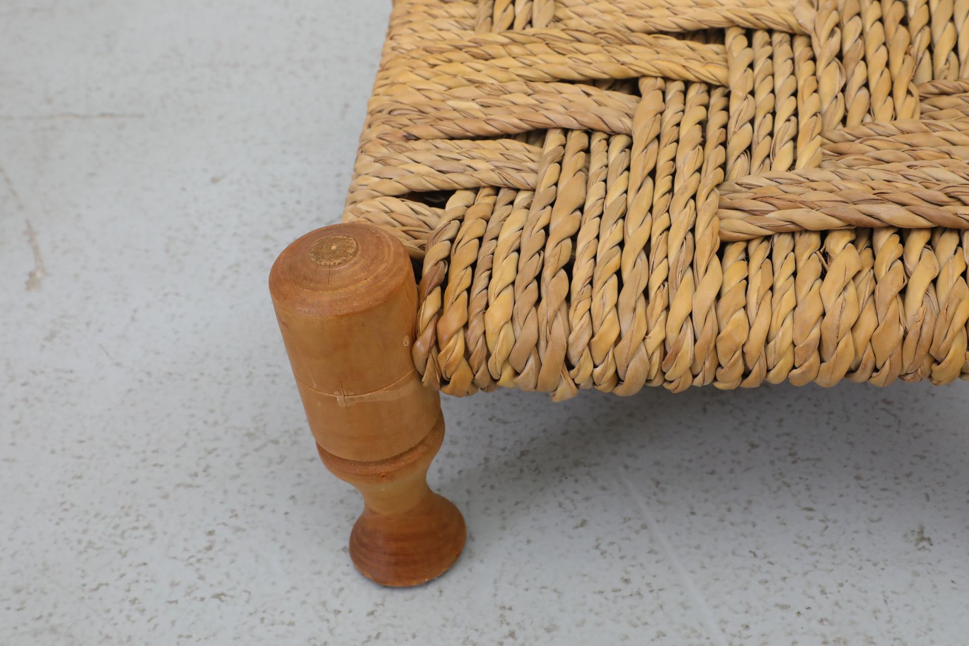 Pair of Tiny Low Audoux Minet Style Woven Seagrass and Pine Stools For Sale 9