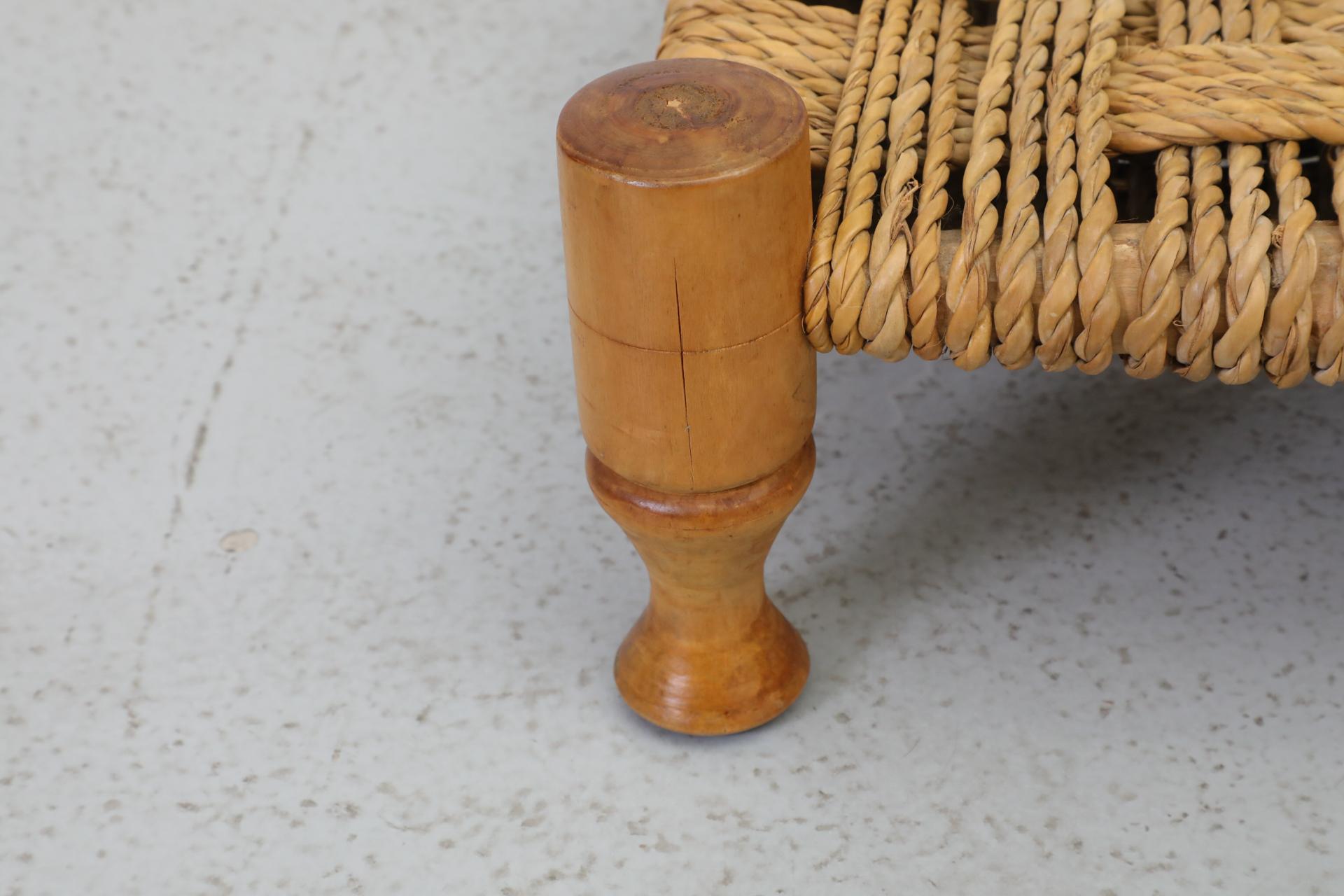 Pair of Tiny Low Audoux Minet Style Woven Seagrass and Pine Stools For Sale 3