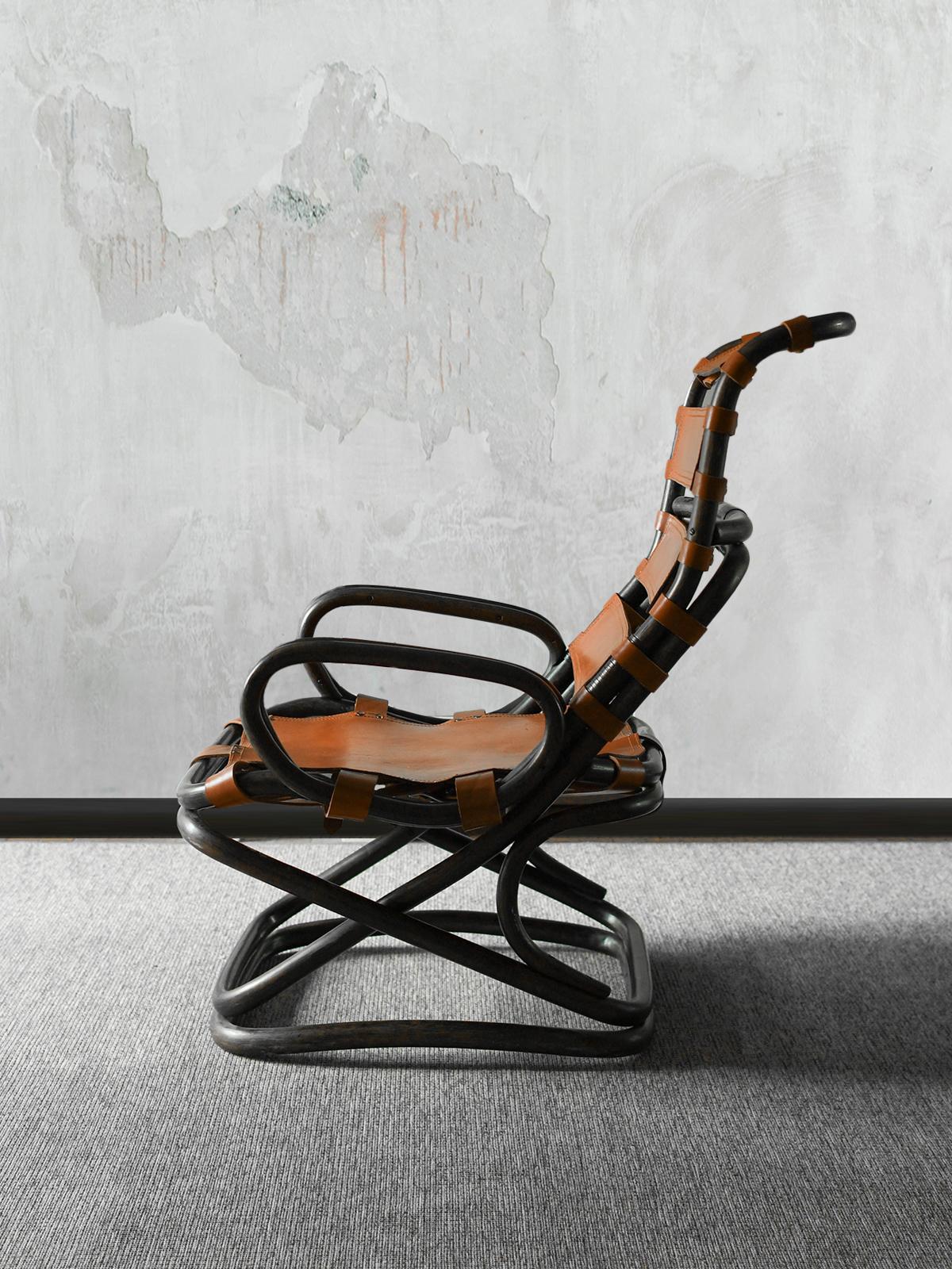 Paire de fauteuils en bambou Tito Agnoli avec sièges à sangles en cuir, Italie 1960 Bon état - En vente à Roma, RM
