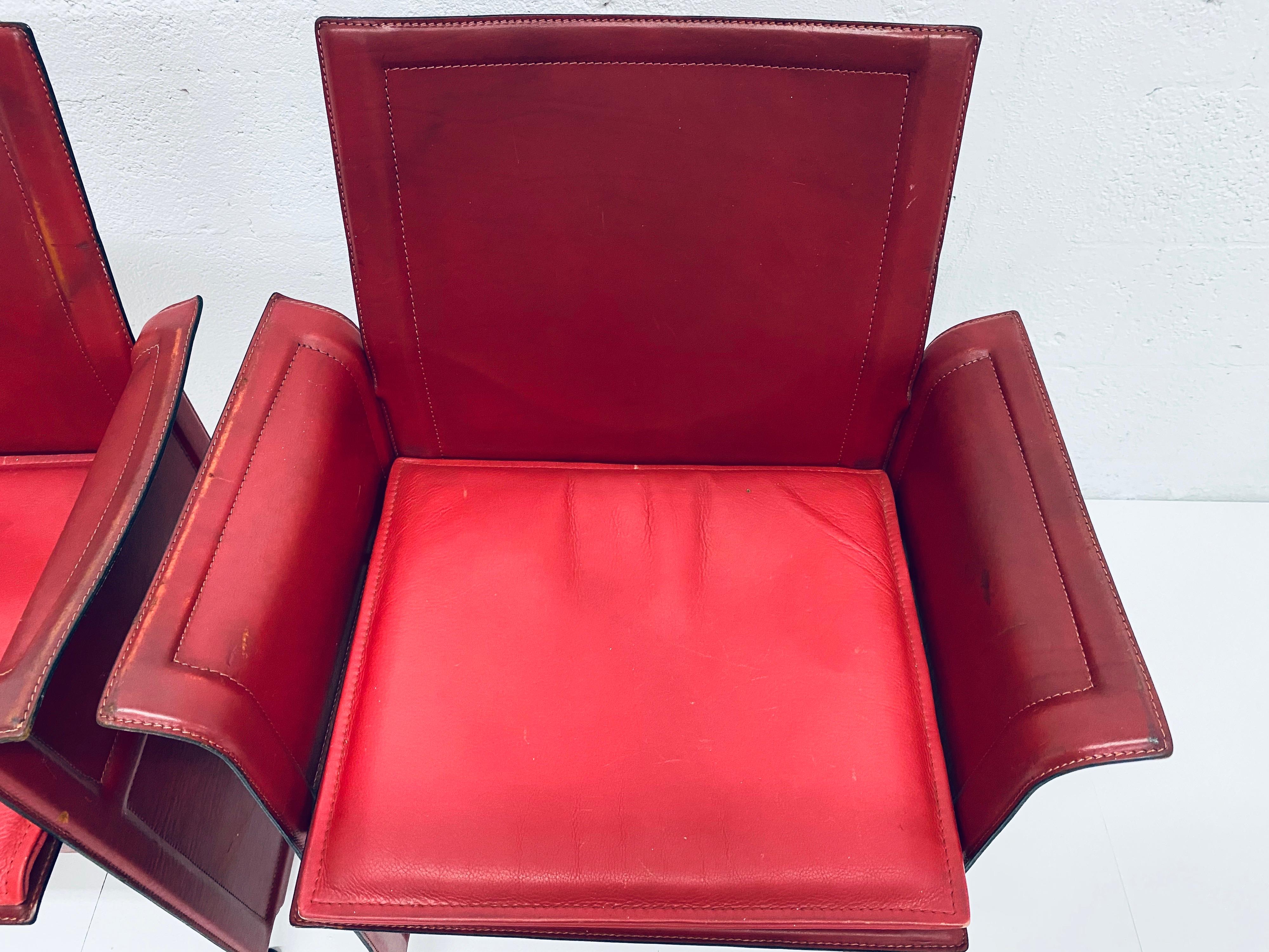 Pair of Tito Agnoli Korium Red Leather Armchairs Chairs for Matteo Grassi 4