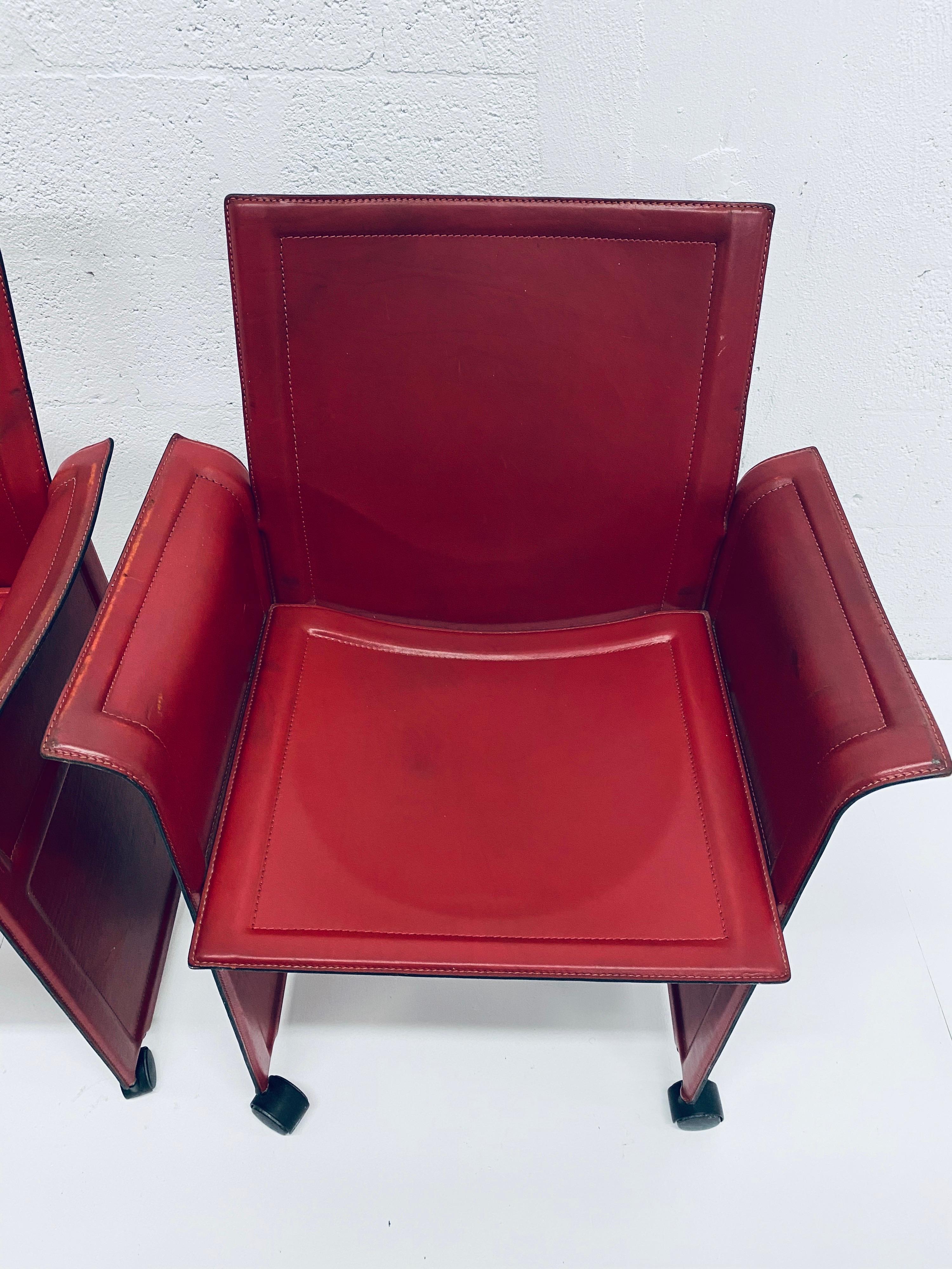 Pair of Tito Agnoli Korium Red Leather Armchairs Chairs for Matteo Grassi 5
