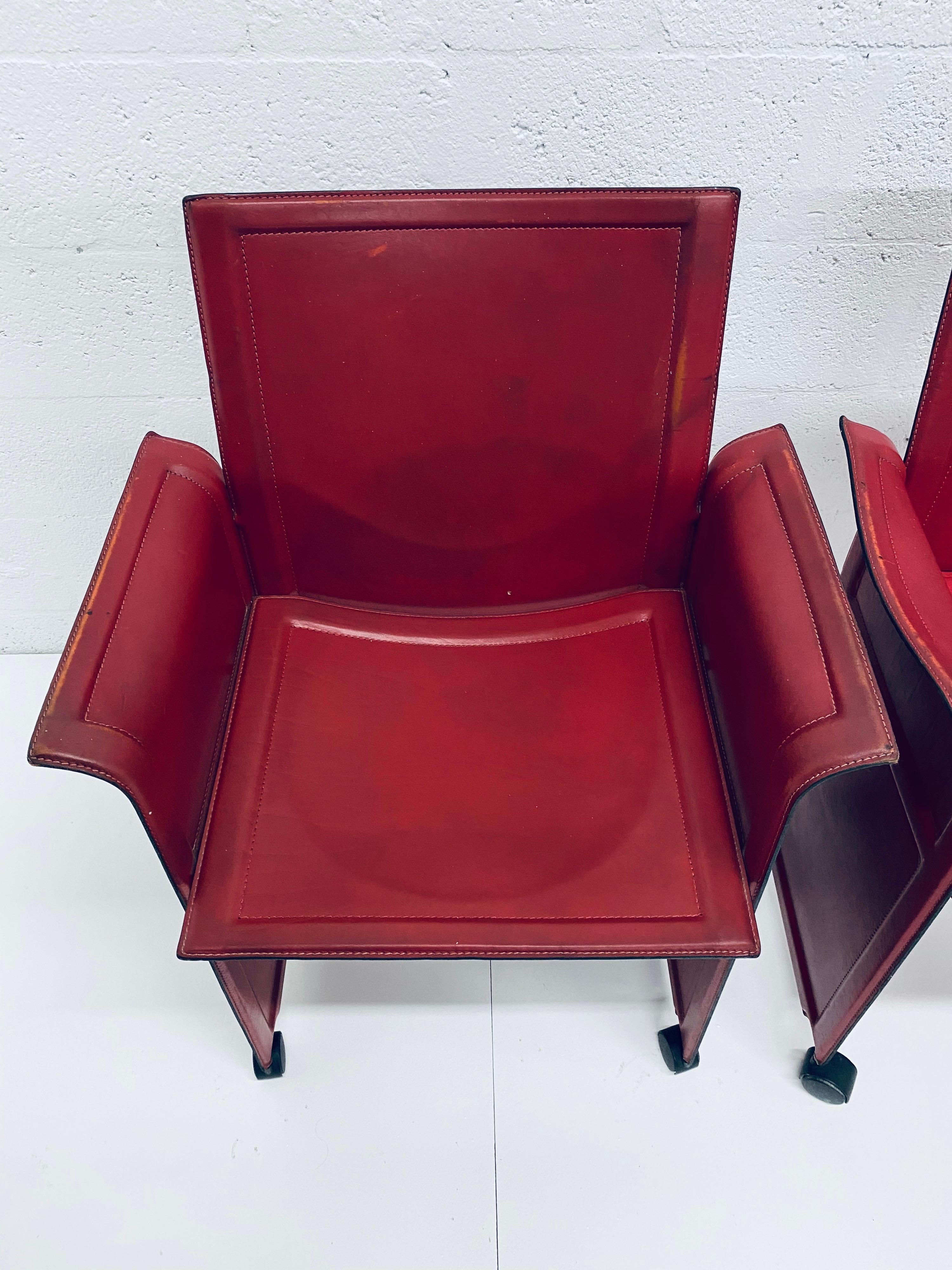 Pair of Tito Agnoli Korium Red Leather Armchairs Chairs for Matteo Grassi 3