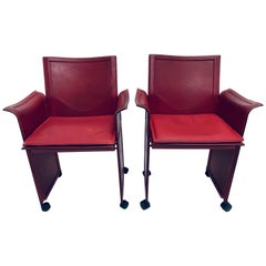 Pair of Tito Agnoli Korium Red Leather Armchairs Chairs for Matteo Grassi