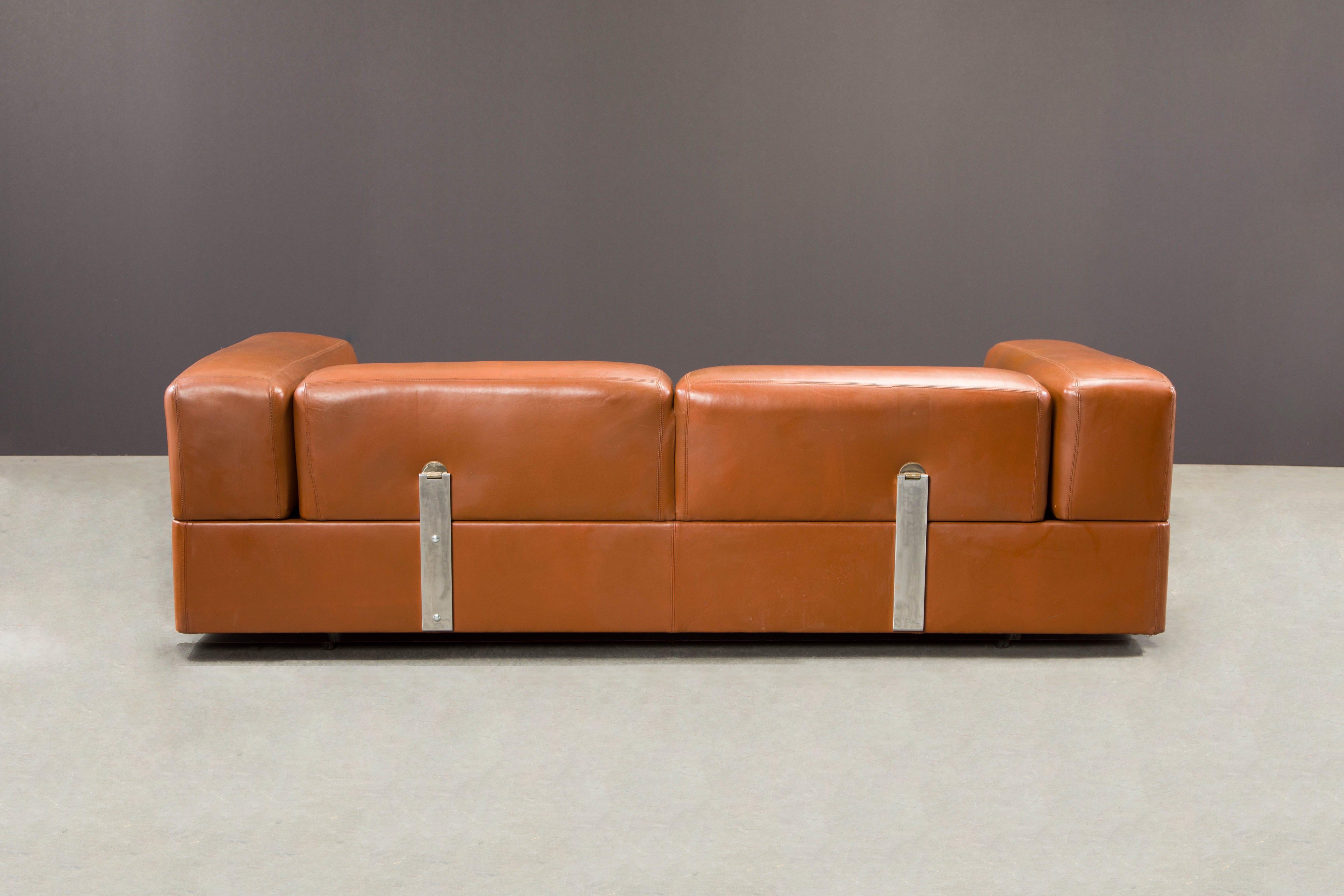 Pair of Tito Agnoli Leather Convertible Sofas for Cinova, 1960s Italy, Signed 5