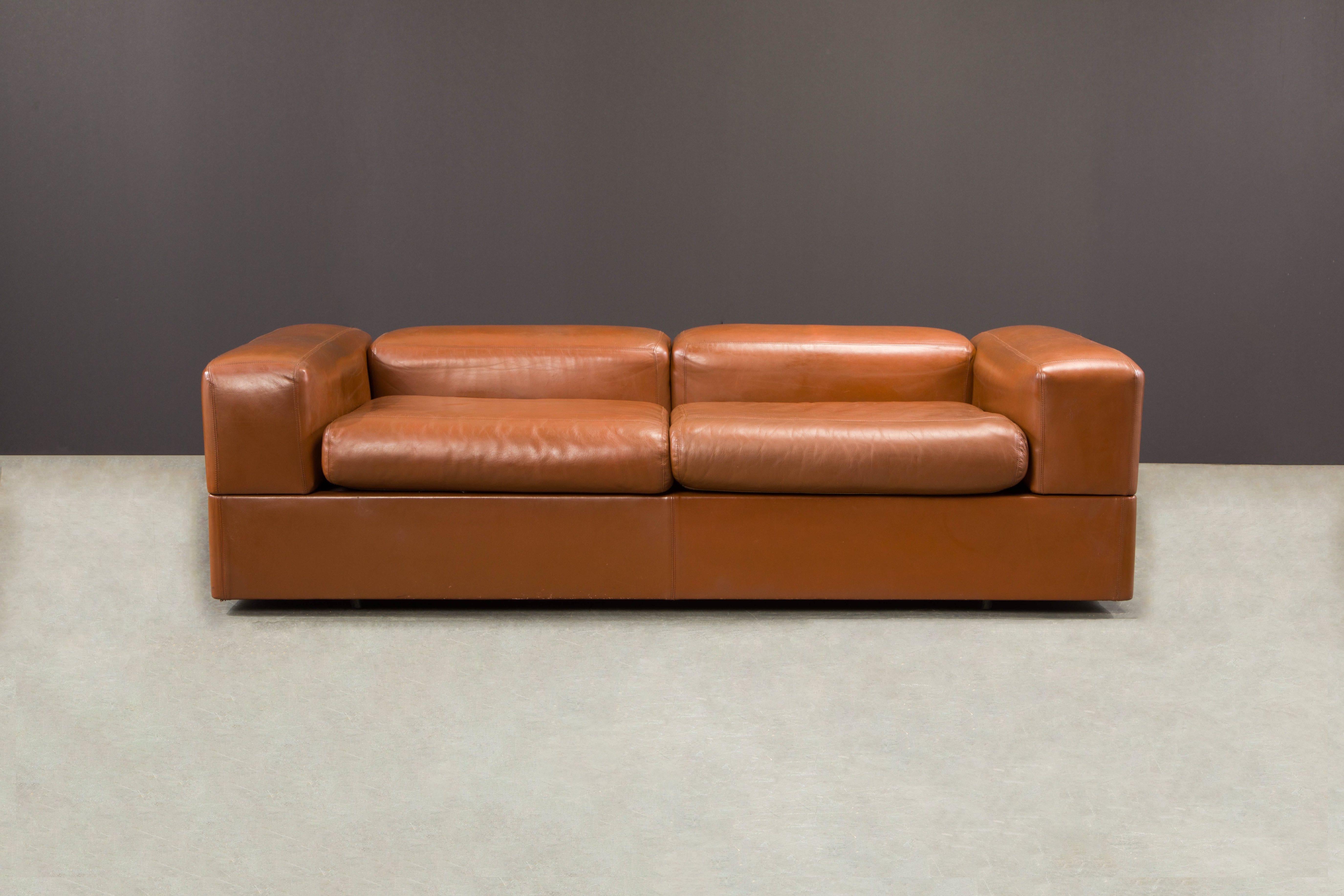 Steel Pair of Tito Agnoli Leather Convertible Sofas for Cinova, 1960s Italy, Signed