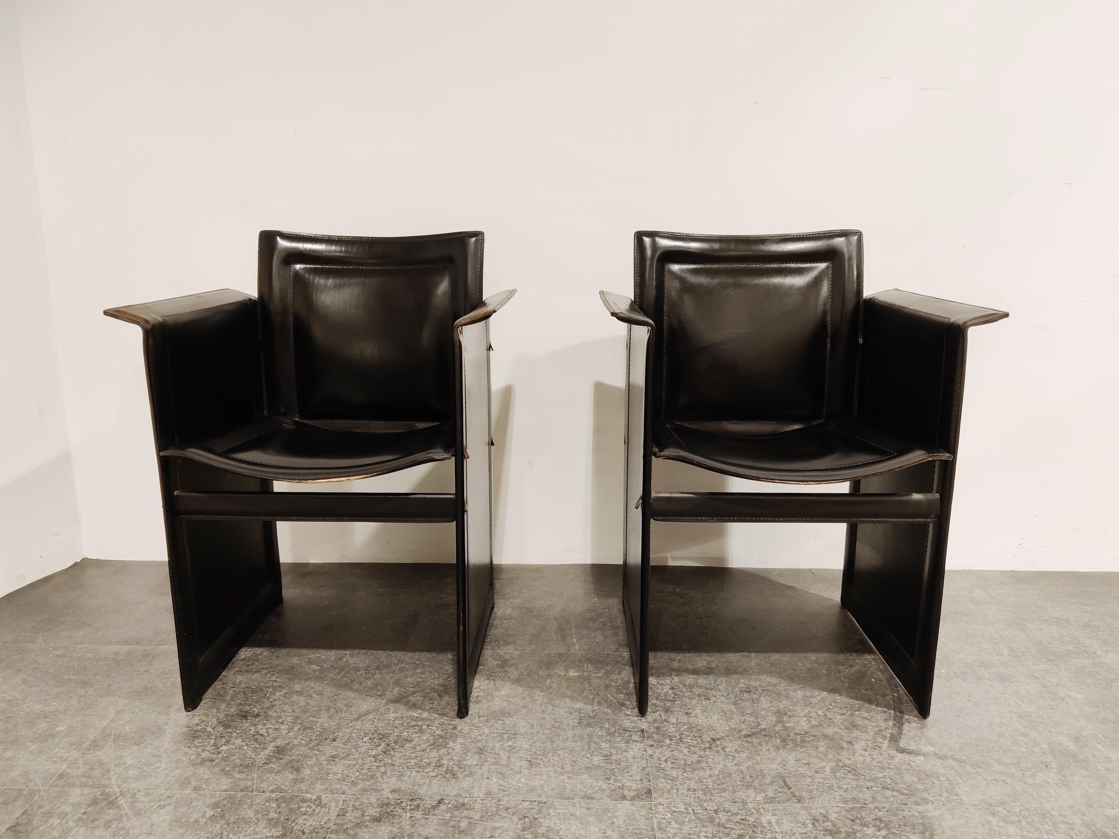 Pair of Tito Agnoli Leather Side Chairs for Matteo Grassi, 1970s In Good Condition In HEVERLEE, BE