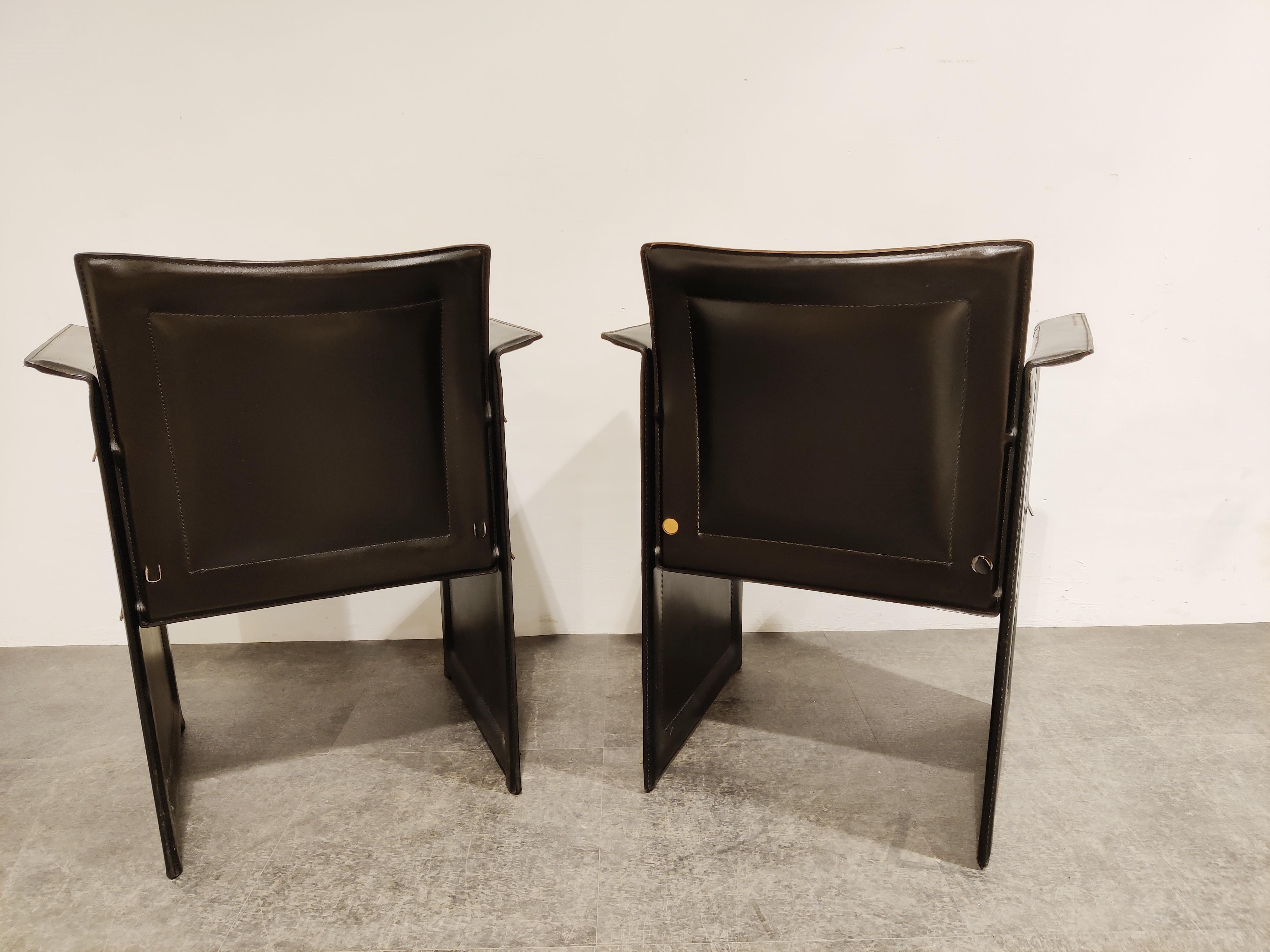 Pair of Tito Agnoli Leather Side Chairs for Matteo Grassi, 1970s 2