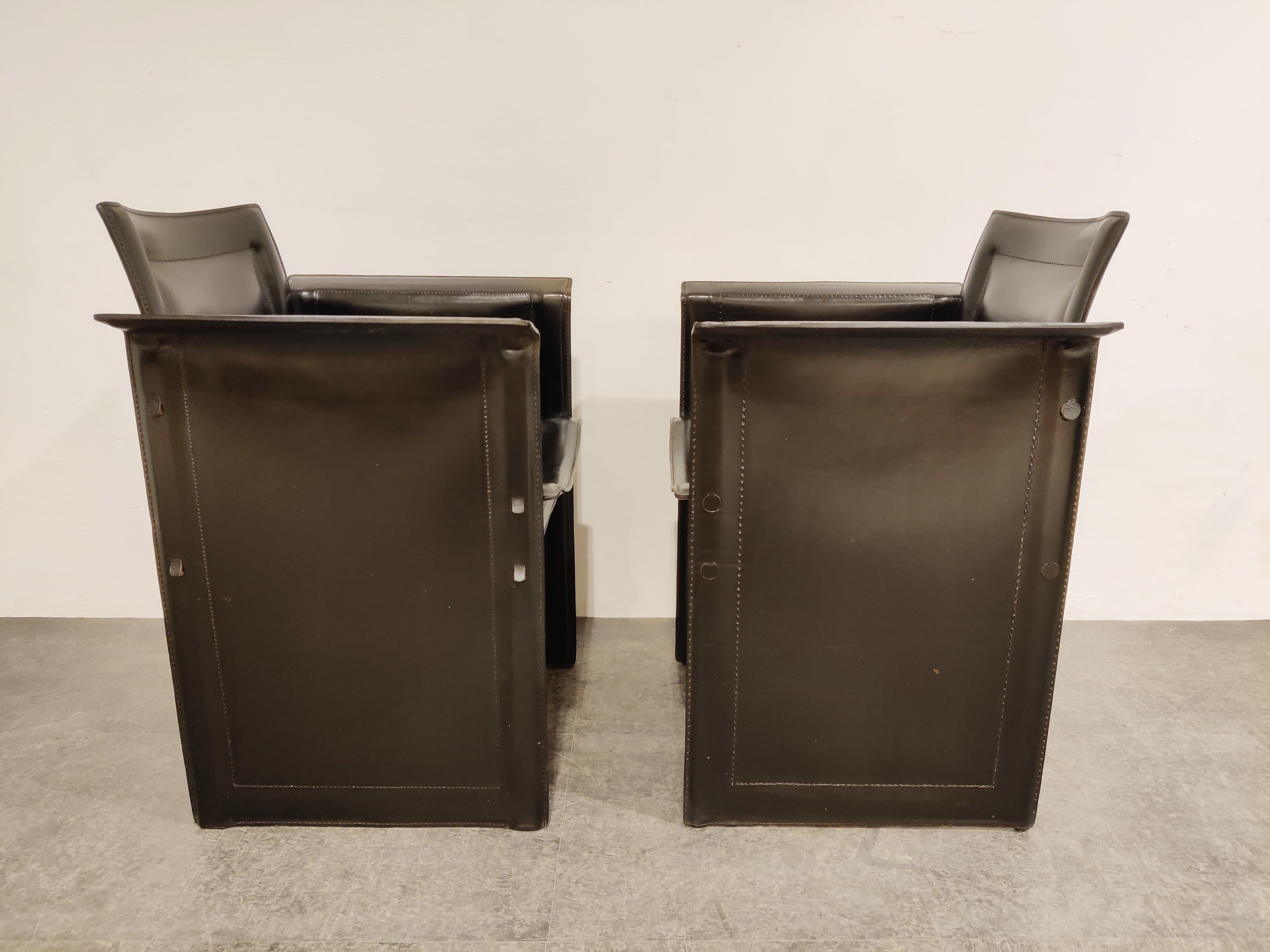 Pair of Tito Agnoli Leather Side Chairs for Matteo Grassi, 1970s 3