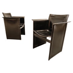 Pair of Tito Agnoli Leather Side Chairs for Matteo Grassi, 1970s