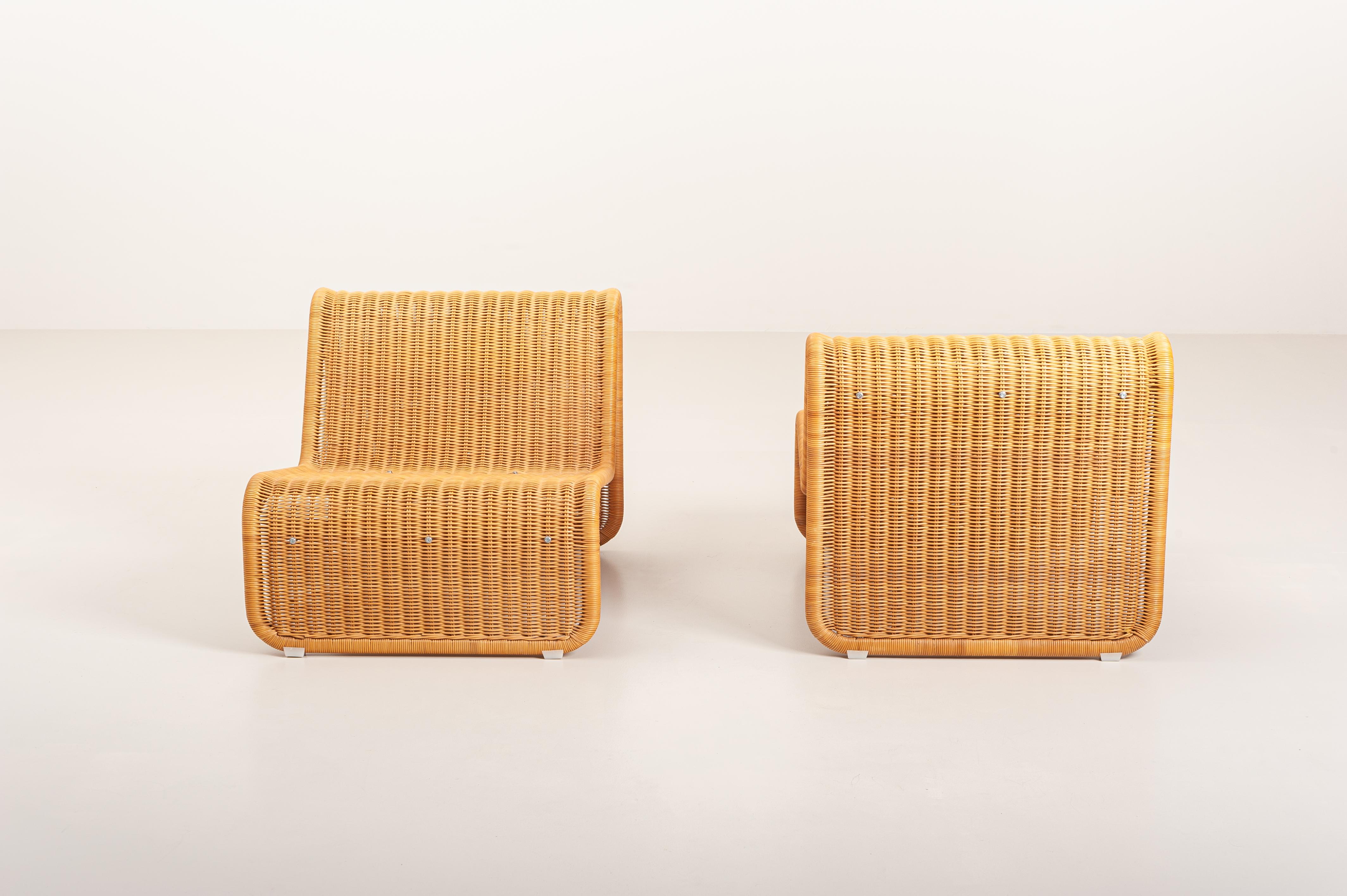 Pair of Tito Agnoli P3 Wicker Easy or Garden Chair for Vittorio Bonacina, 1970s 3