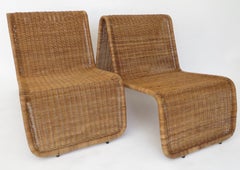 Pair of Tito Agnoli Wicker or Cane Sculptural Lounge Chairs "P3" for Bonacina