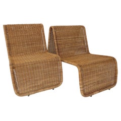 Pair of Tito Agnoli Wicker or Cane Sculptural Lounge Chairs "P3" for Bonacina