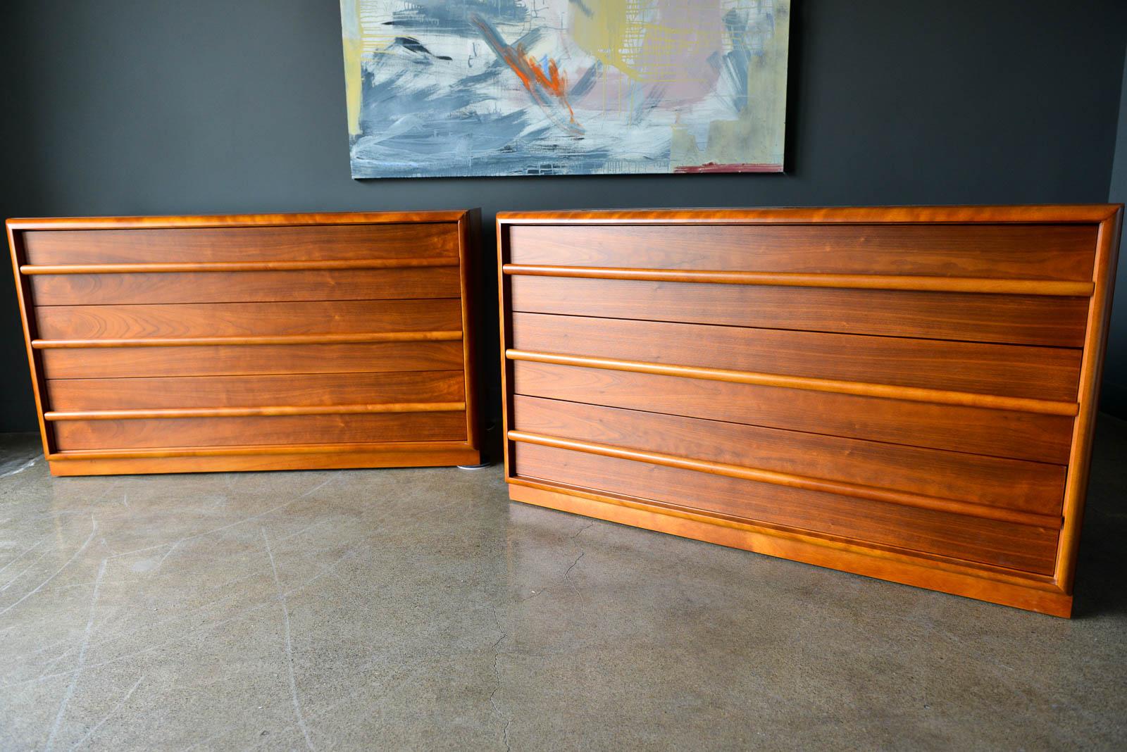 Mid-Century Modern Pair of T.H. Robsjohn-Gibbings for Widdicomb Walnut Dressers, circa 1955