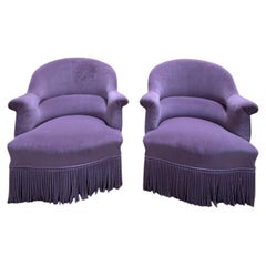 Pair of toad armchairs – Napoleon III style – Purple velvet – 19th century