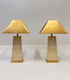 Pair of Toad Leather and Brass Table Lamps