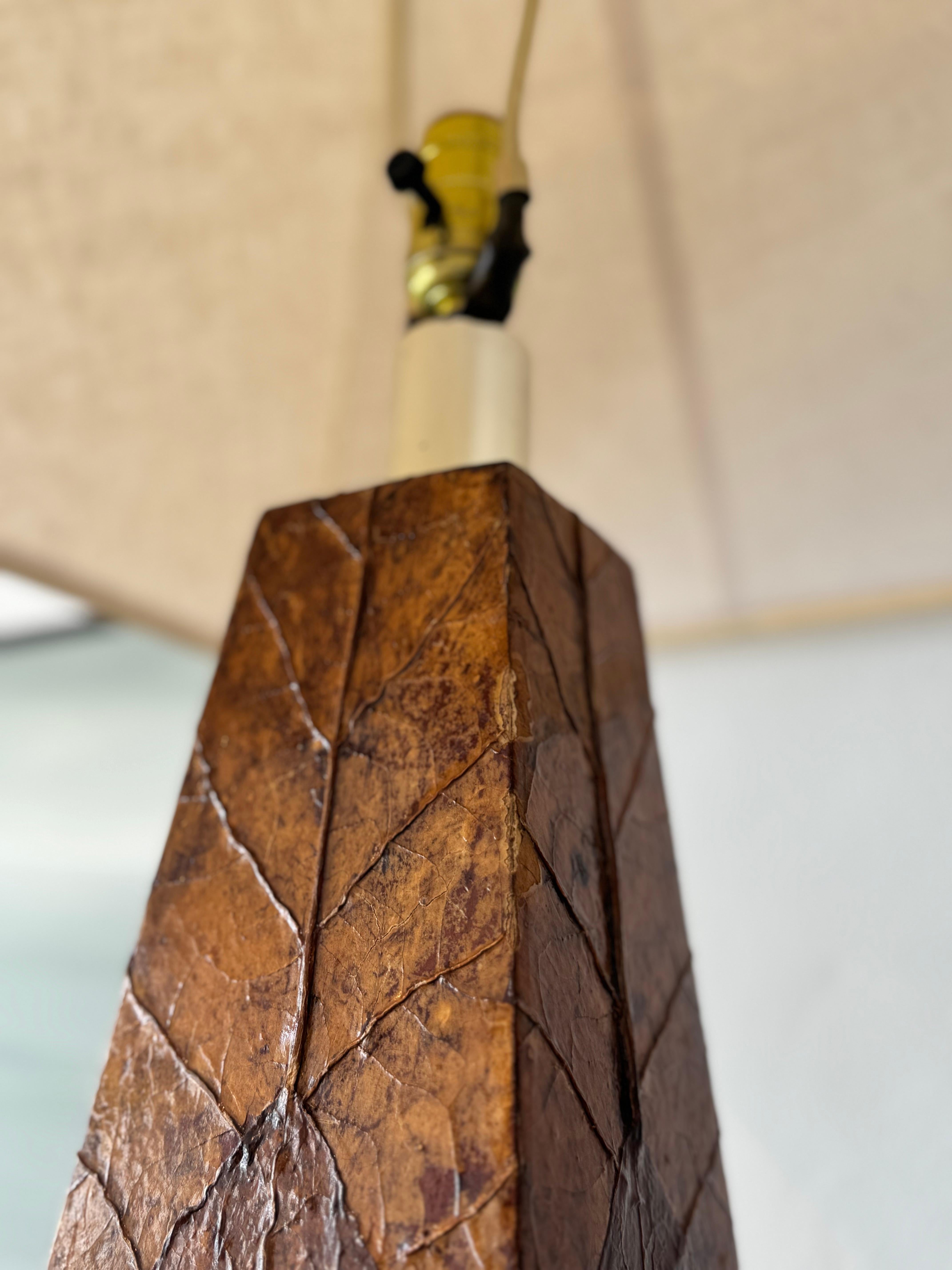 Wood Pair Of Tobacco Leaf Covered Floor Lamps