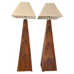 Pair Of Tobacco Leaf Covered Floor Lamps 