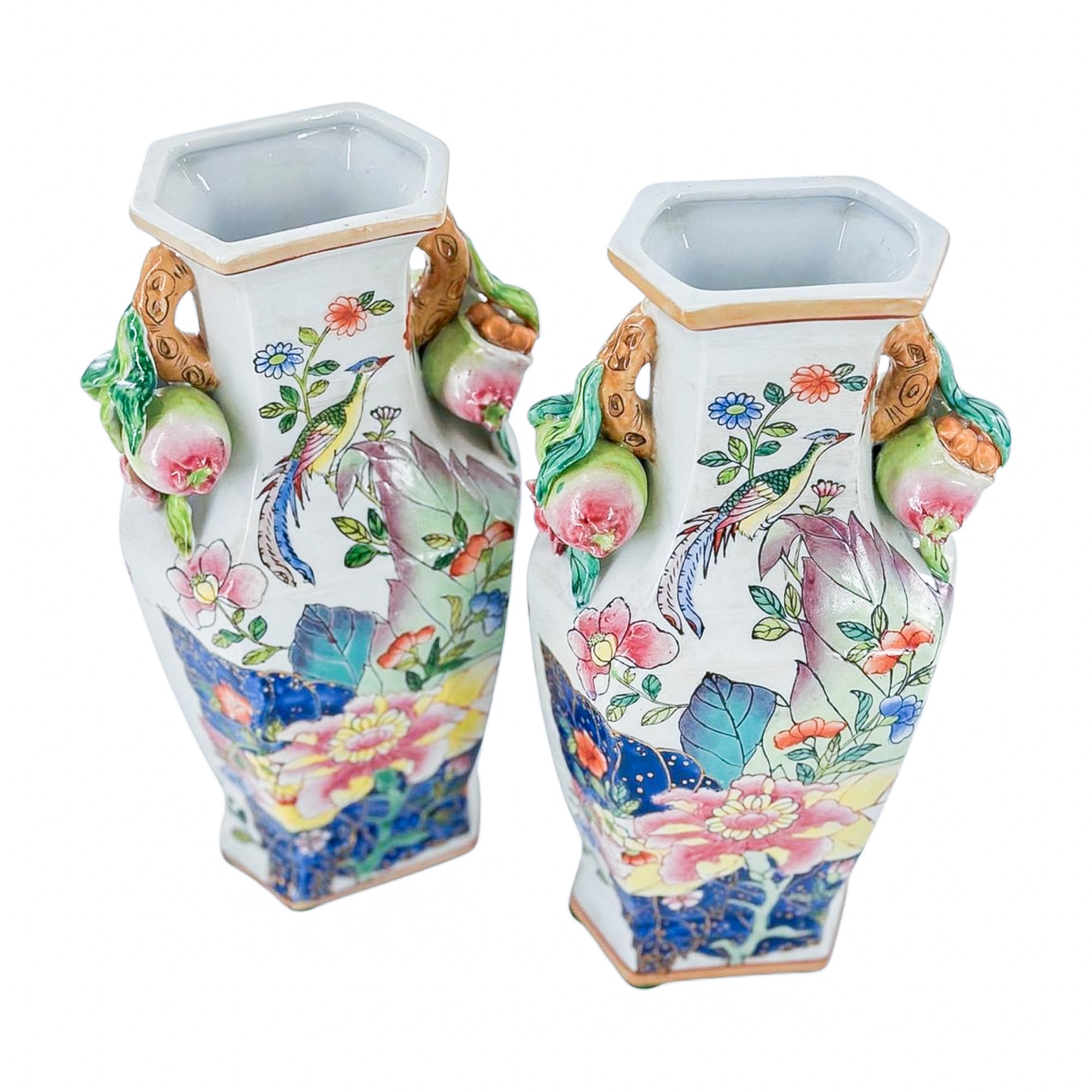 Porcelain Pair of Tobacco Leaf Vases For Sale