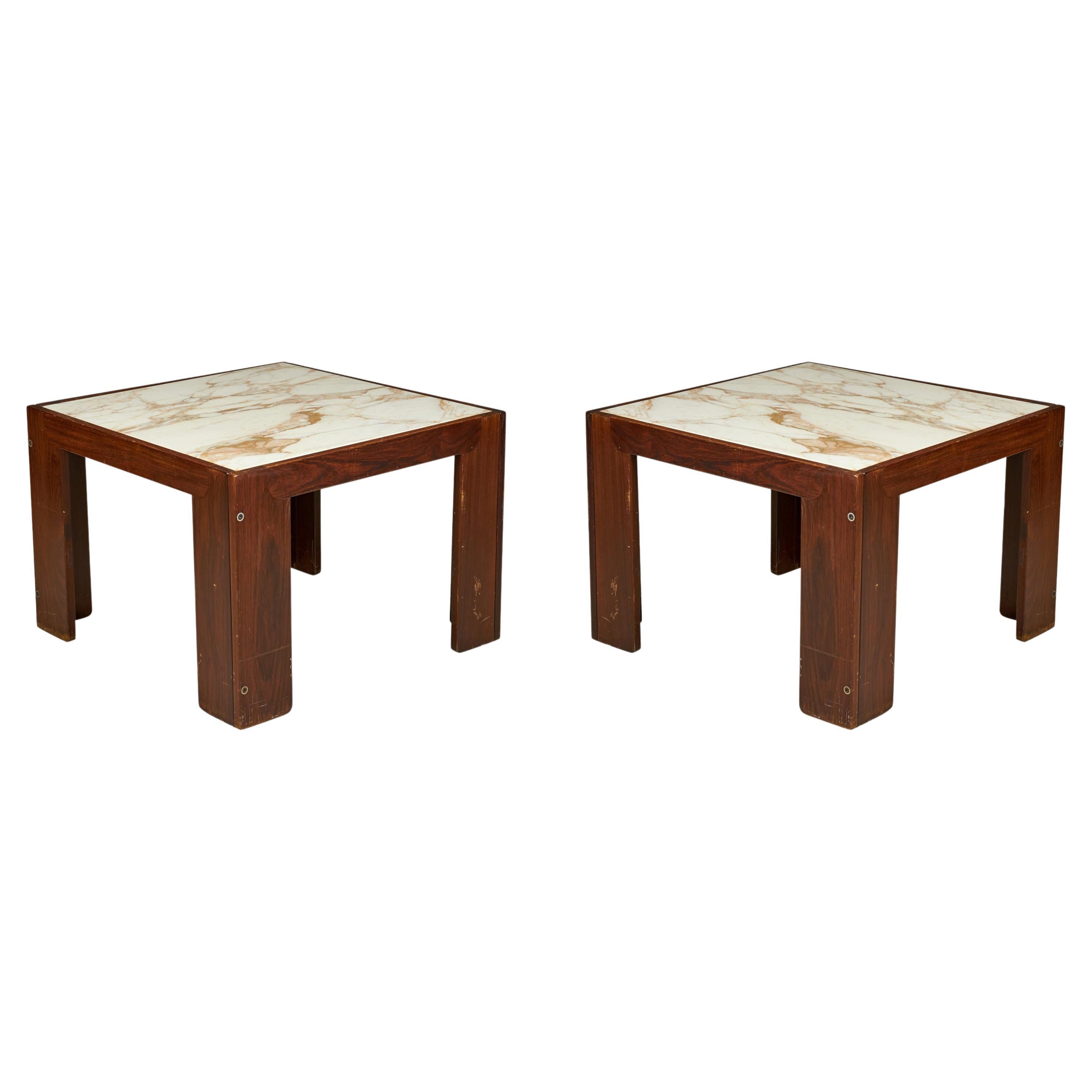 Pair of Tobia and Afra Scarpa for Cassina Italian 'Bastiano' Marble and Rosewood